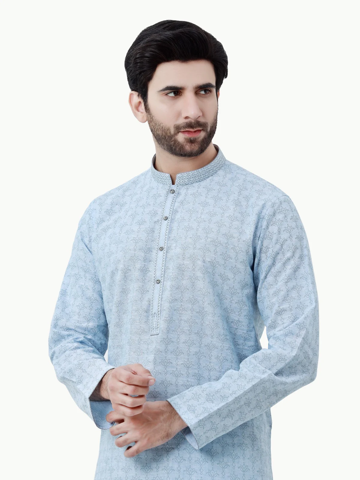 Men's Light Blue Kurta - EMTK22-99278 - Image 2