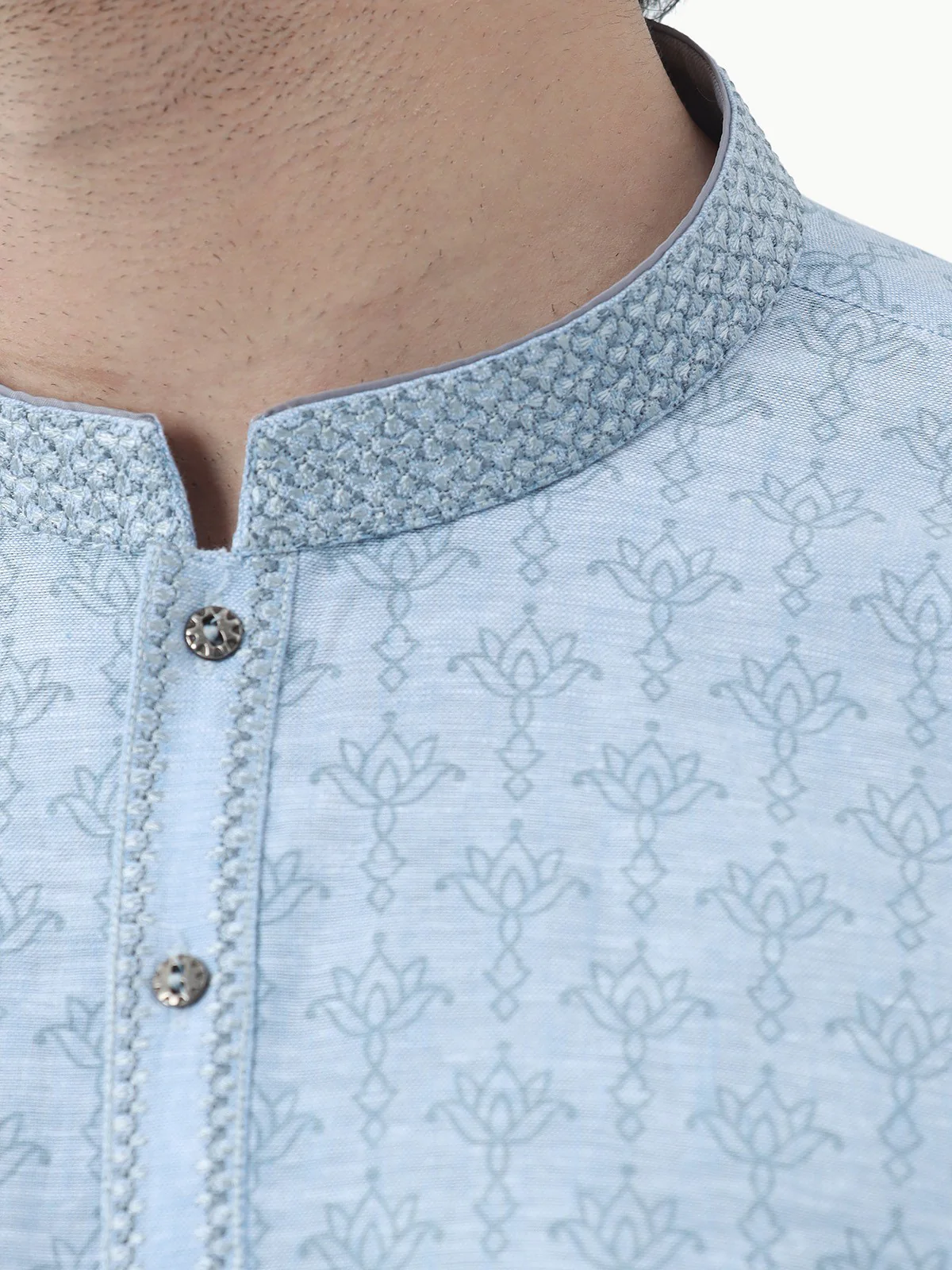 Men's Light Blue Kurta - EMTK22-99278 - Image 4