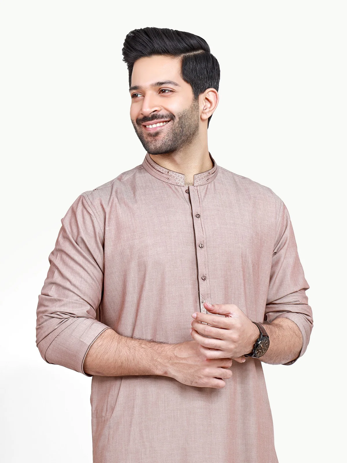 Men's Light Brown Shalwar Kameez - EMTKS22S-40949 - Image 2