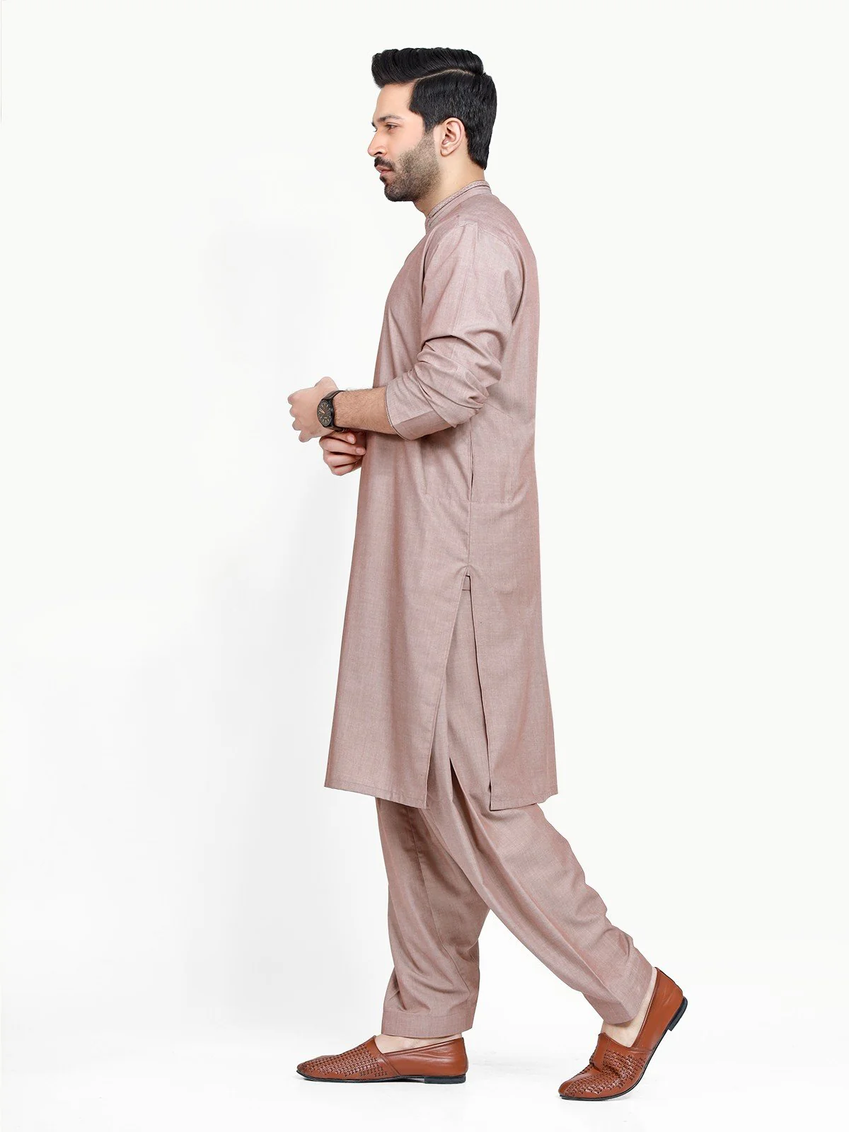 Men's Light Brown Shalwar Kameez - EMTKS22S-40949 - Image 3