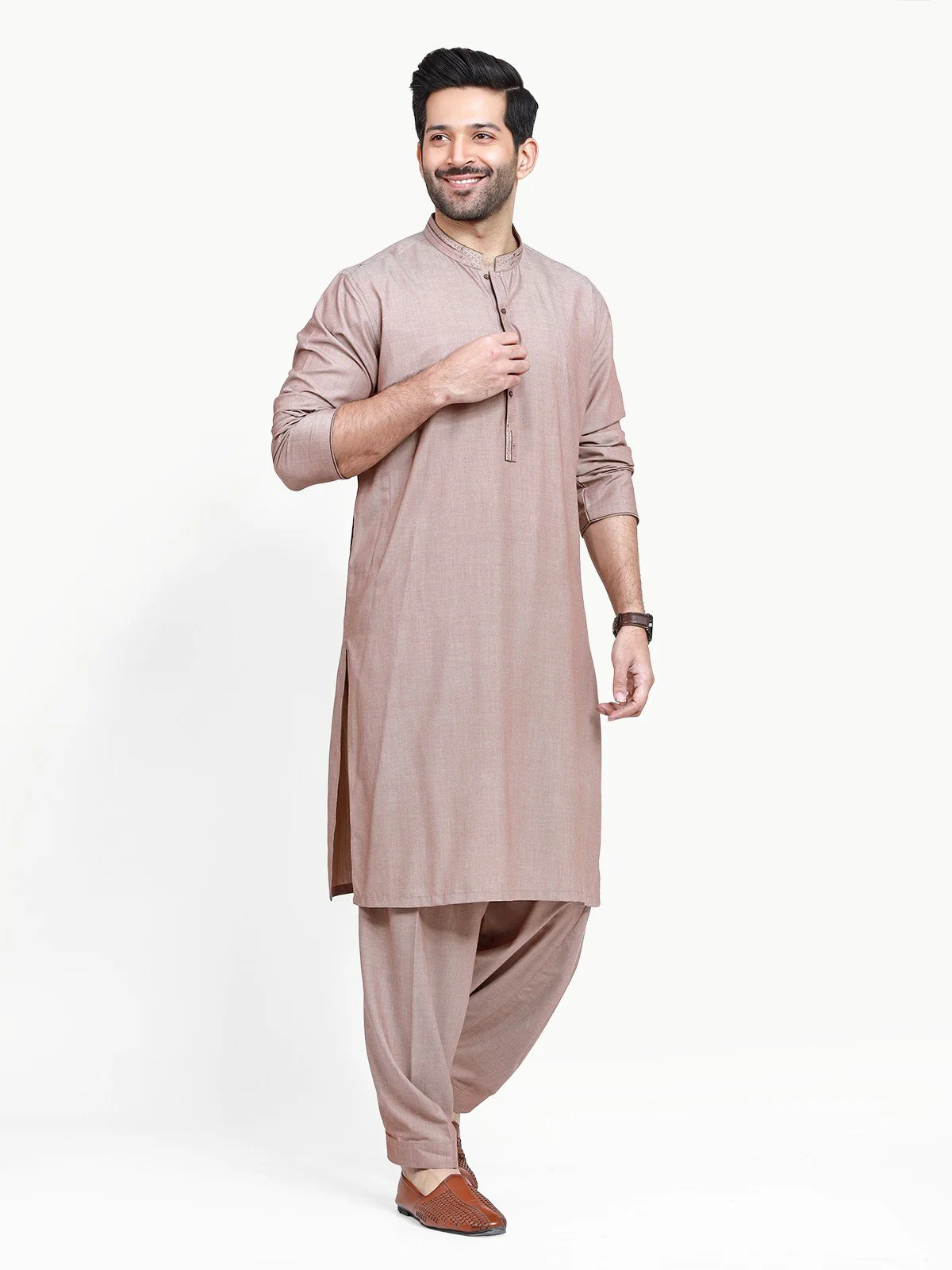Men's Light Brown Shalwar Kameez - EMTKS22S-40949 - Image 5