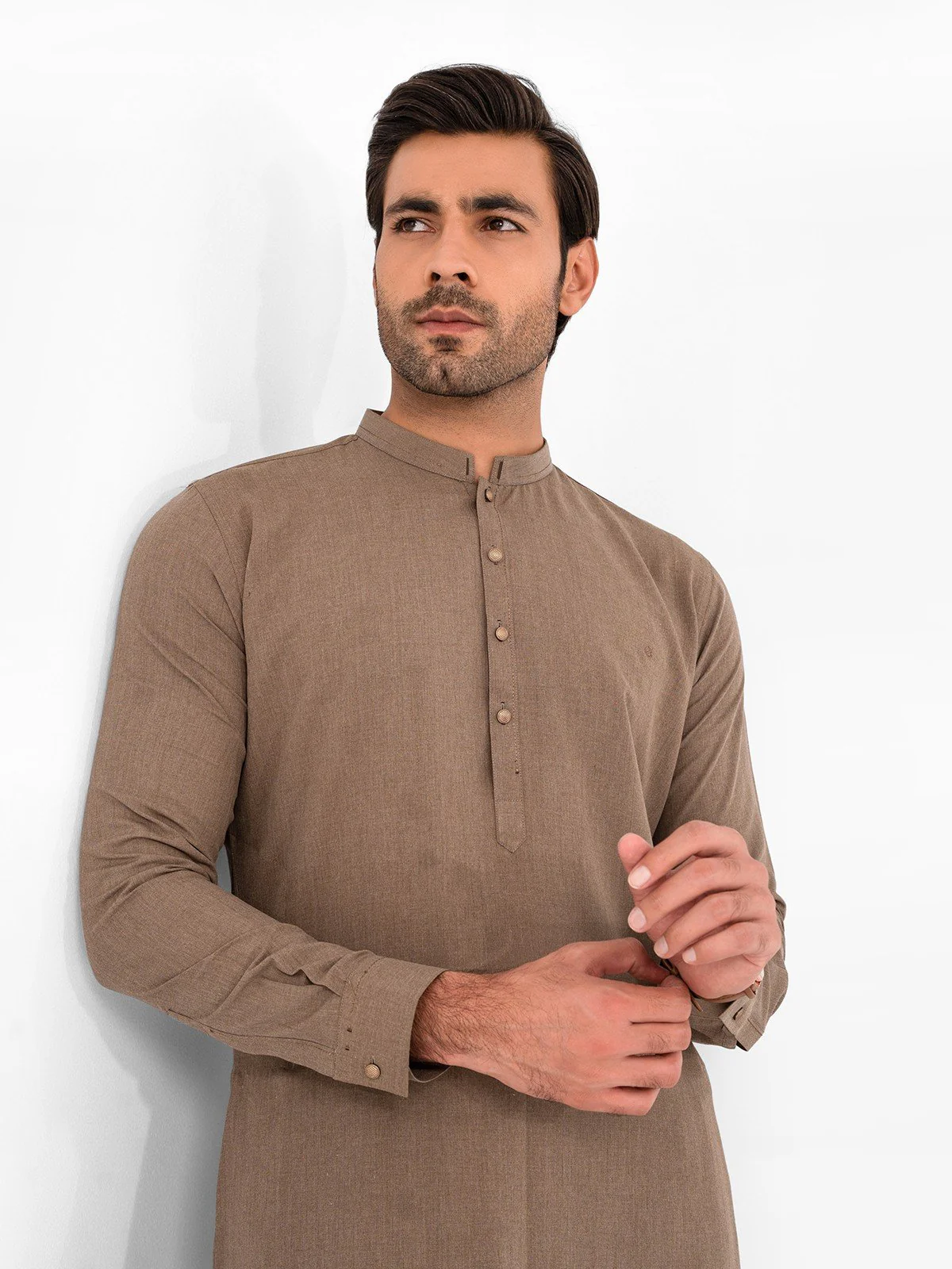Men's Light Brown Shalwar Kameez - EMTKS23-41052 - Image 2