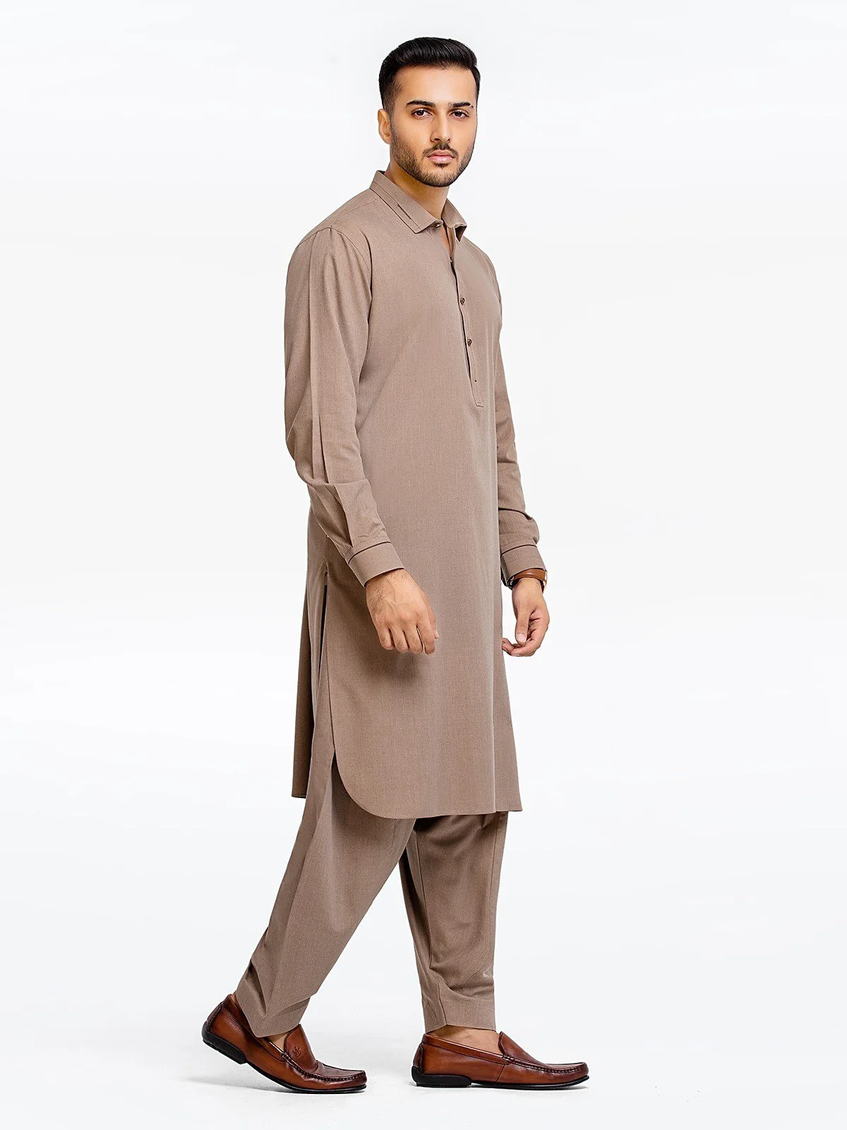 Men's Light Brown Shalwar Kameez - EMTSW23-99375 - Image 3