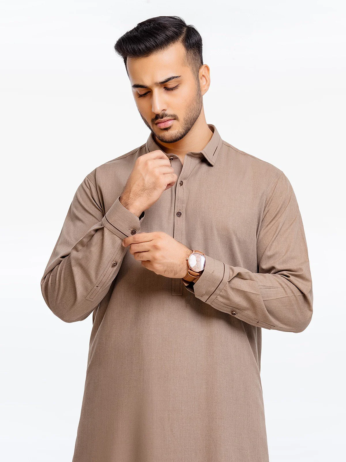 Men's Light Brown Shalwar Kameez - EMTSW23-99375 - Image 4