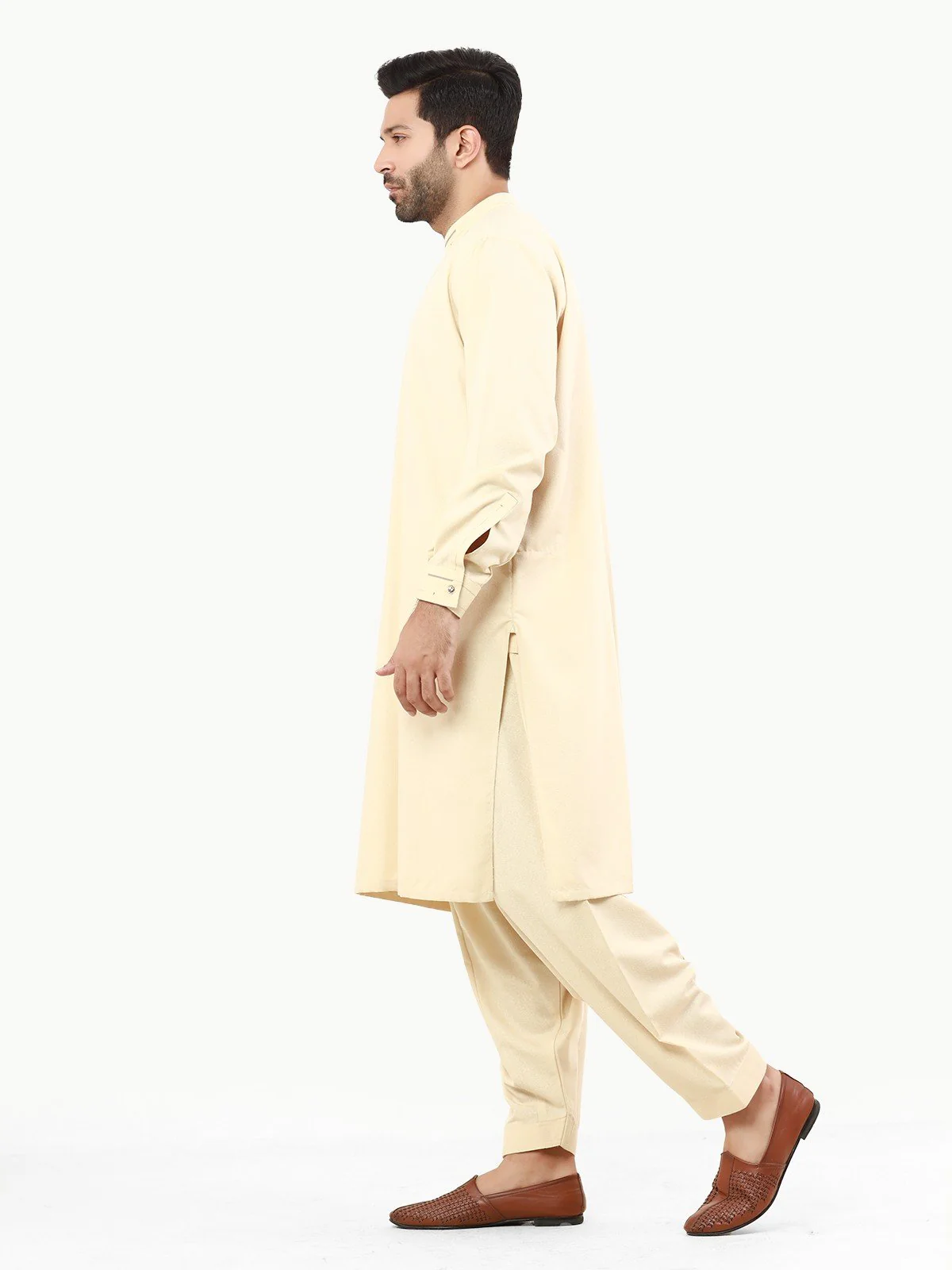 Men's Light Fawn Shalwar Kameez - EMTSW22S-99247 - Image 4