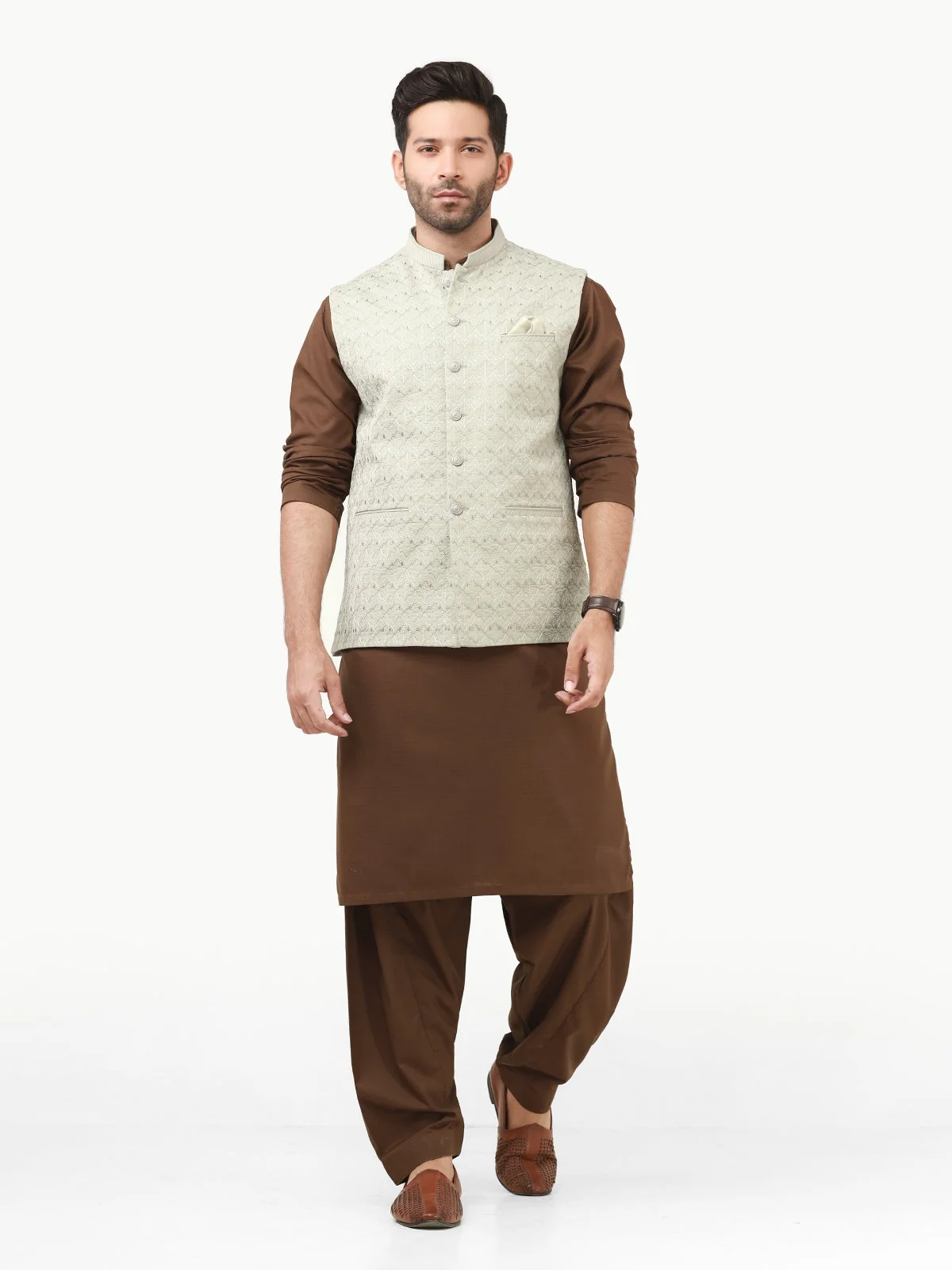 Men's Light Green Waist Coat Ceremonial - EMTWCC22-129