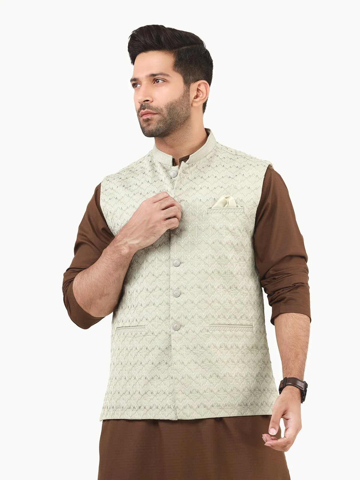 Men's Light Green Waist Coat Ceremonial - EMTWCC22-129 - Image 2