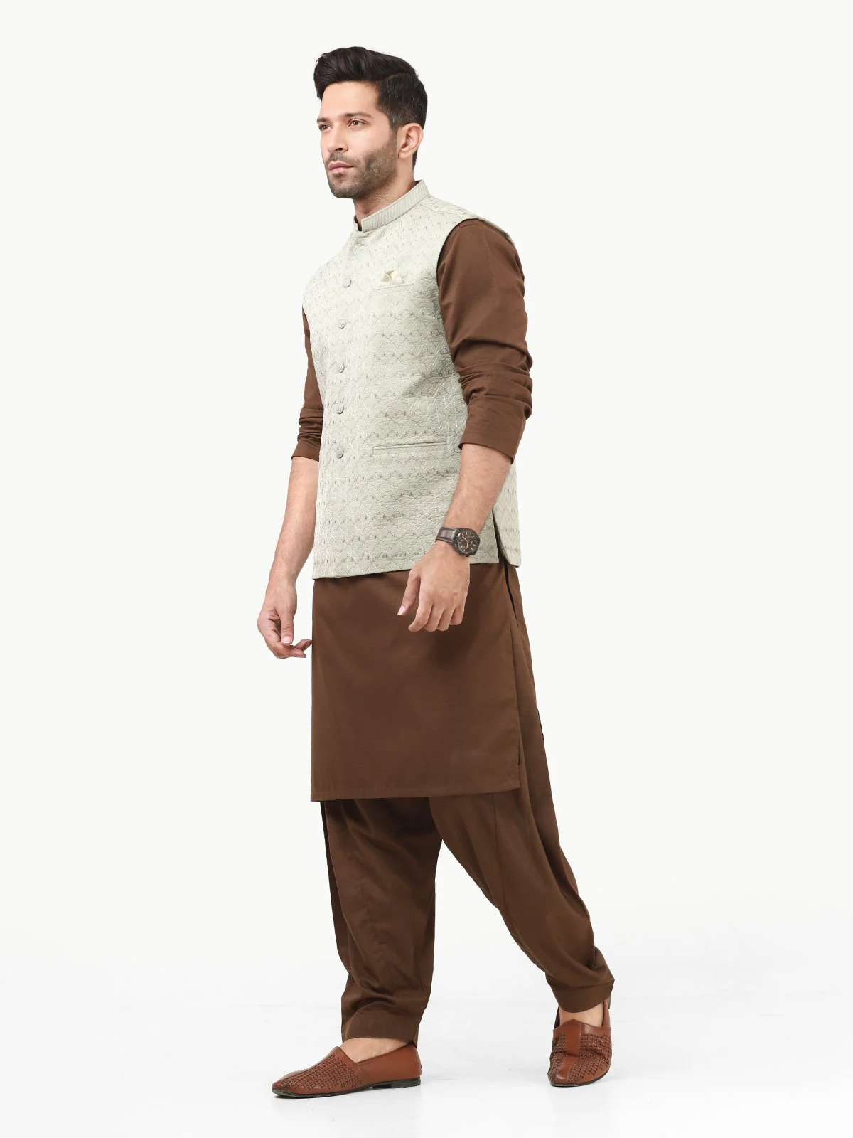 Men's Light Green Waist Coat Ceremonial - EMTWCC22-129 - Image 3