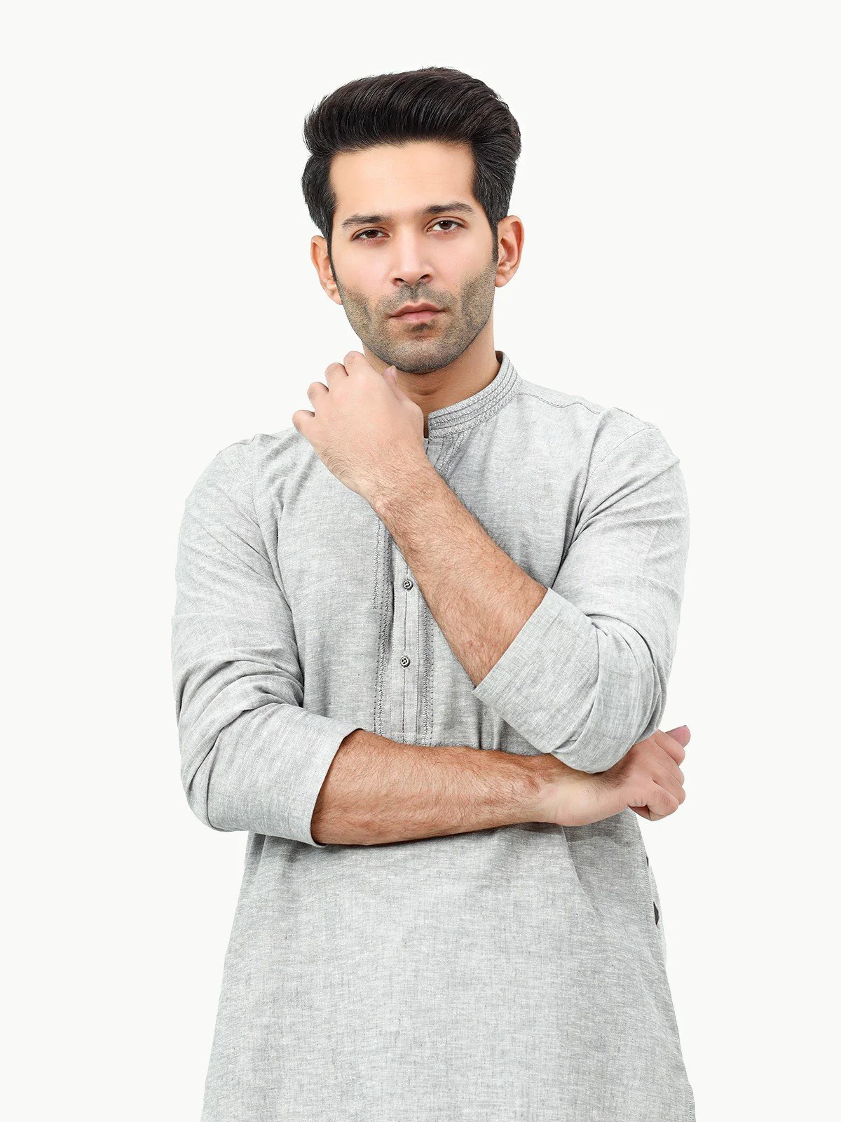 Men's Light Grey Kurta - EMTK22-99277 - Image 2