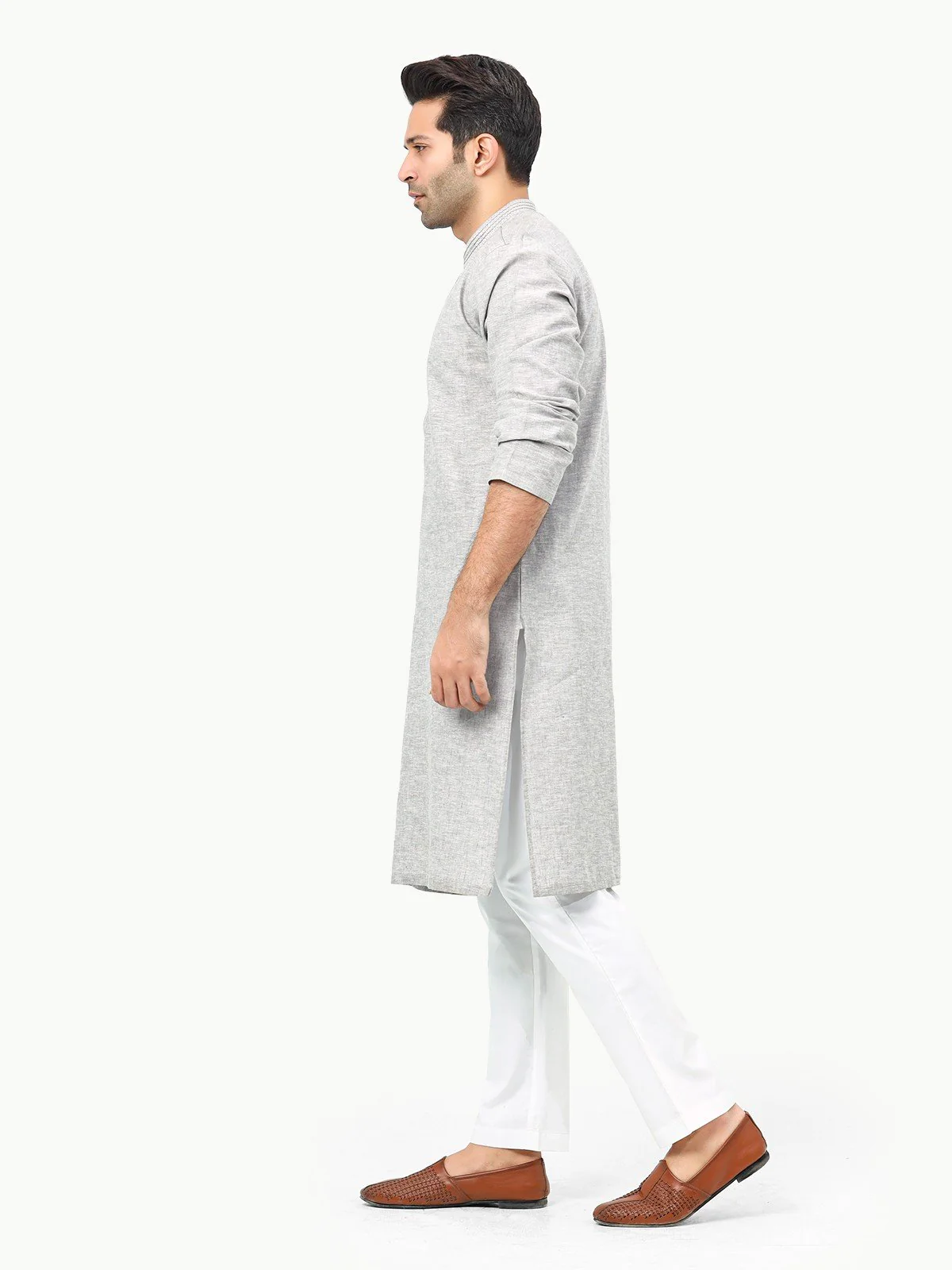 Men's Light Grey Kurta - EMTK22-99277 - Image 3