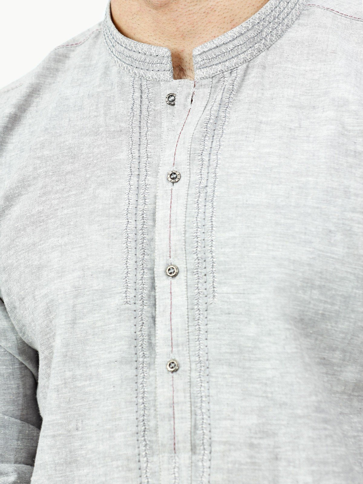 Men's Light Grey Kurta - EMTK22-99277 - Image 4