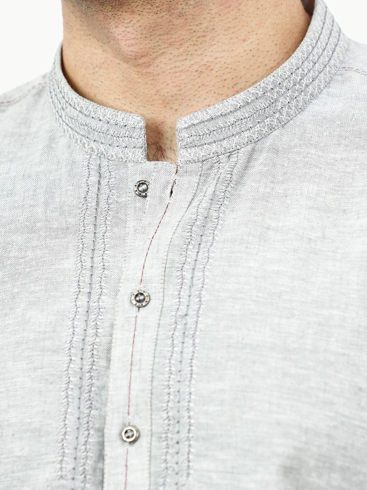 Men's Light Grey Kurta - EMTK22-99277 - Image 5