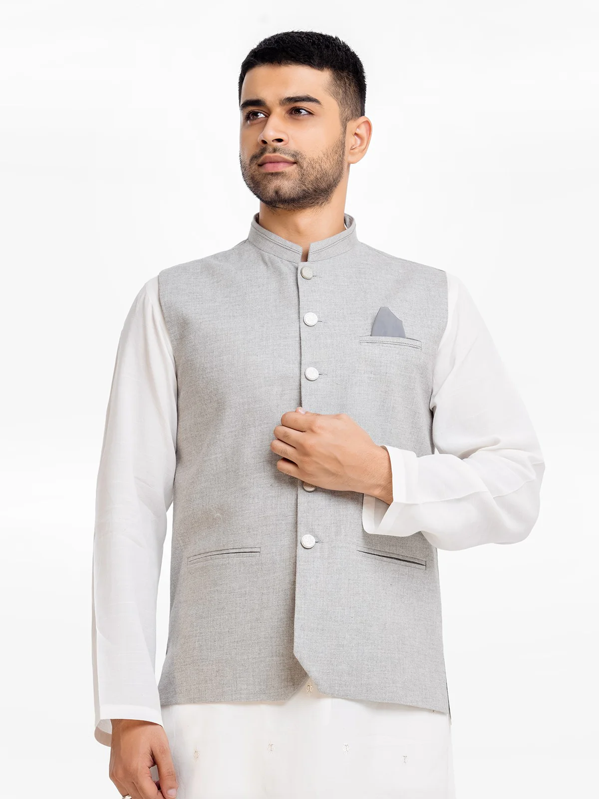 Men's Light Grey Waist Coat - EMTWC23-35875 - Image 3