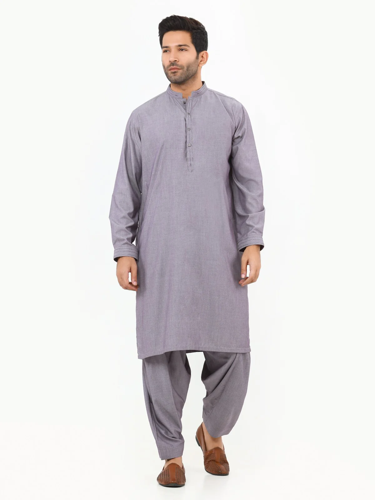 Men's Light Purple Shalwar Kameez - EMTKS22S-40966 - Image 3