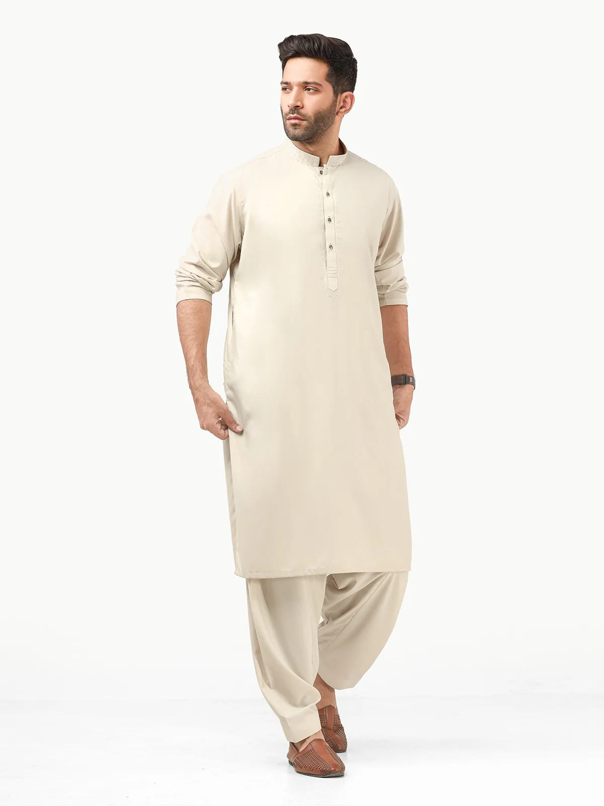 Men's Light Sage Shalwar Kameez - EMTKS22S-40957 - Image 4