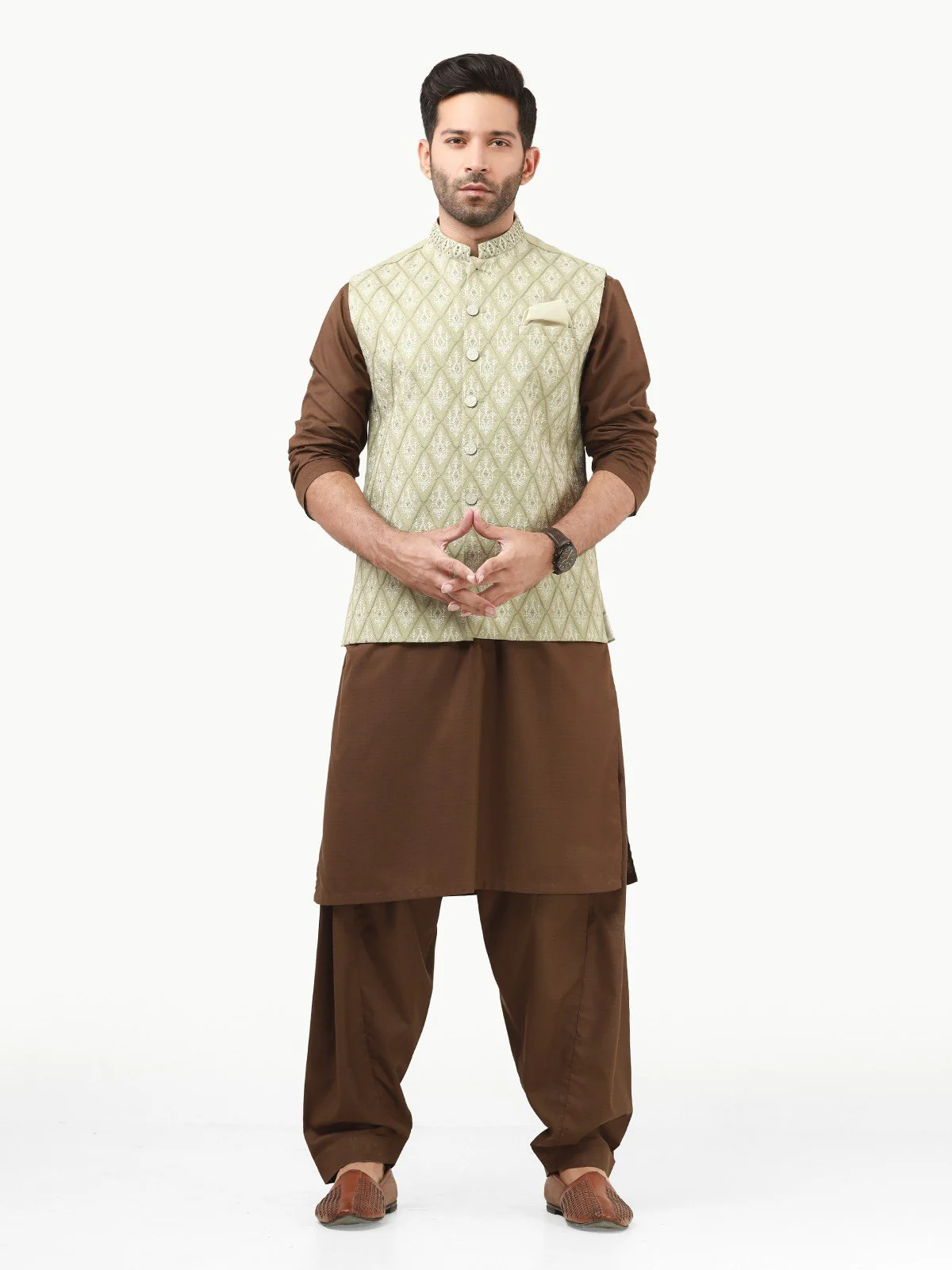 Men's Light Sage Waist Coat Ceremonial - EMTWCC22-128