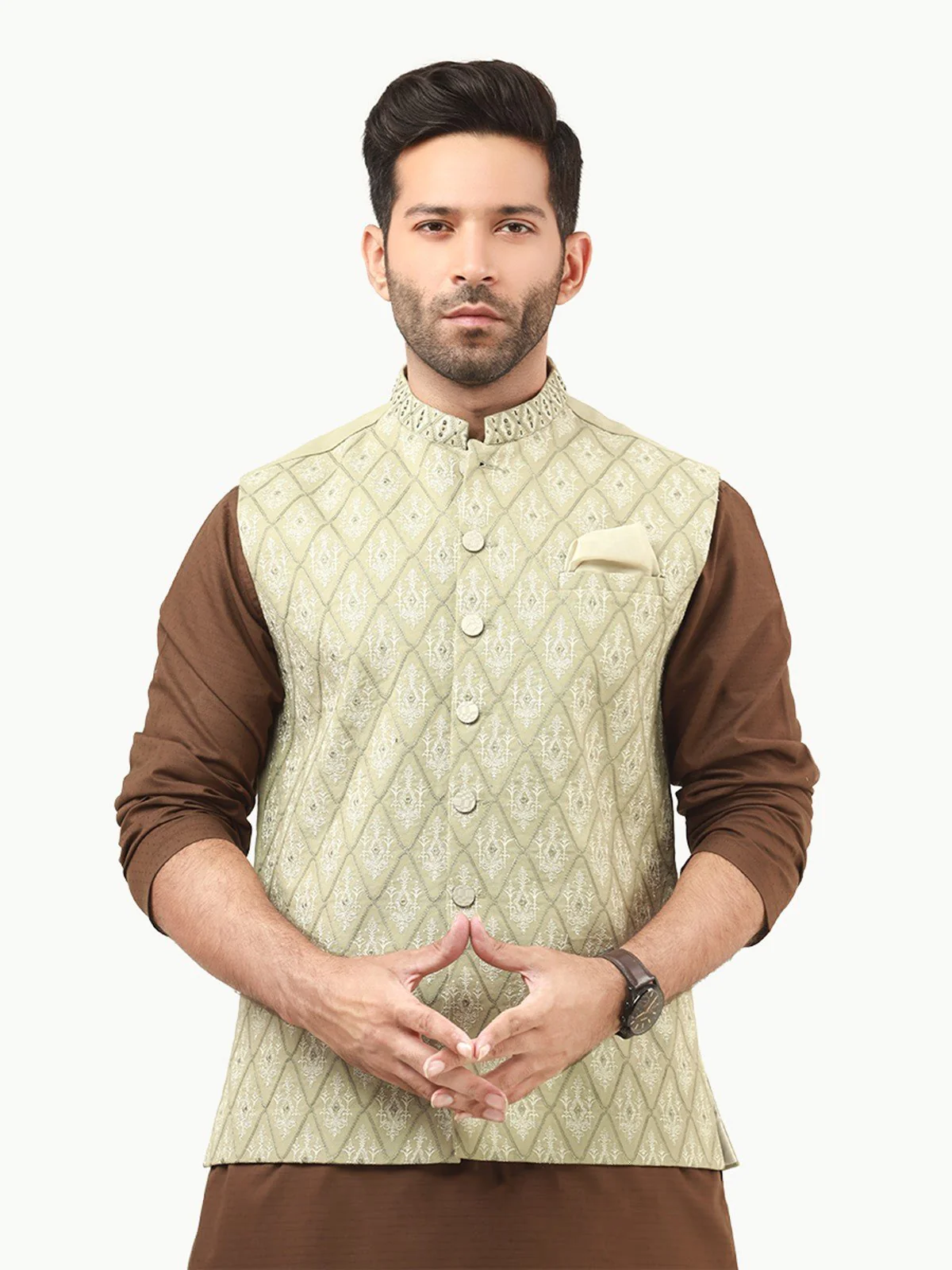 Men's Light Sage Waist Coat Ceremonial - EMTWCC22-128 - Image 2