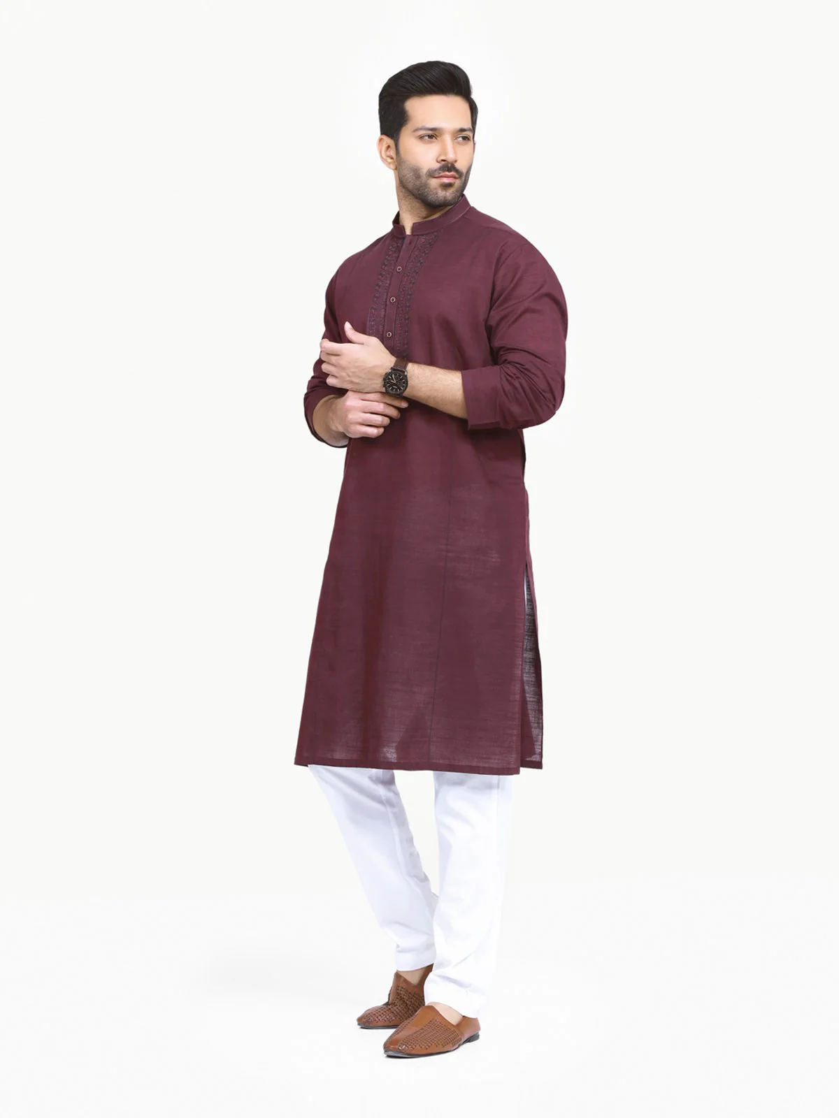 Men's Maroon Kurta - EMTK22S-99207 - Image 3