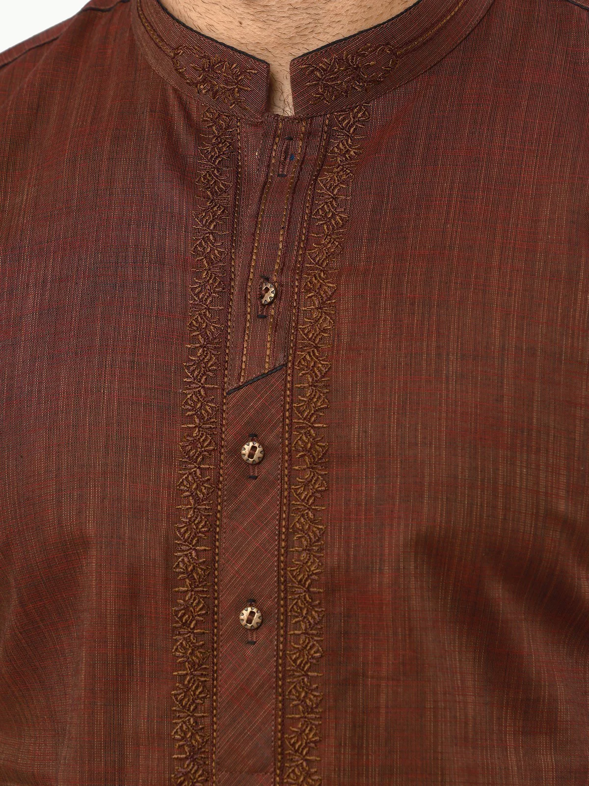 Men's Maroon Kurta - EMTK22S-99239 - Image 4