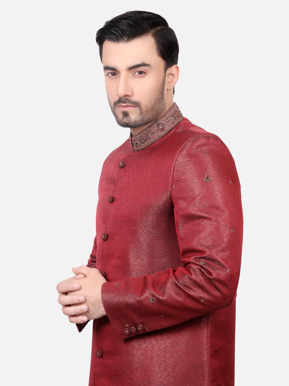 Men's Maroon Sherwani - EMTS17-7132 - Image 2