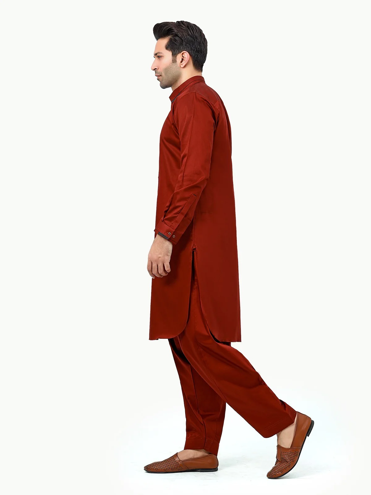 Men's Maroon Shalwar Kameez - EMTSW22S-99251 - Image 3