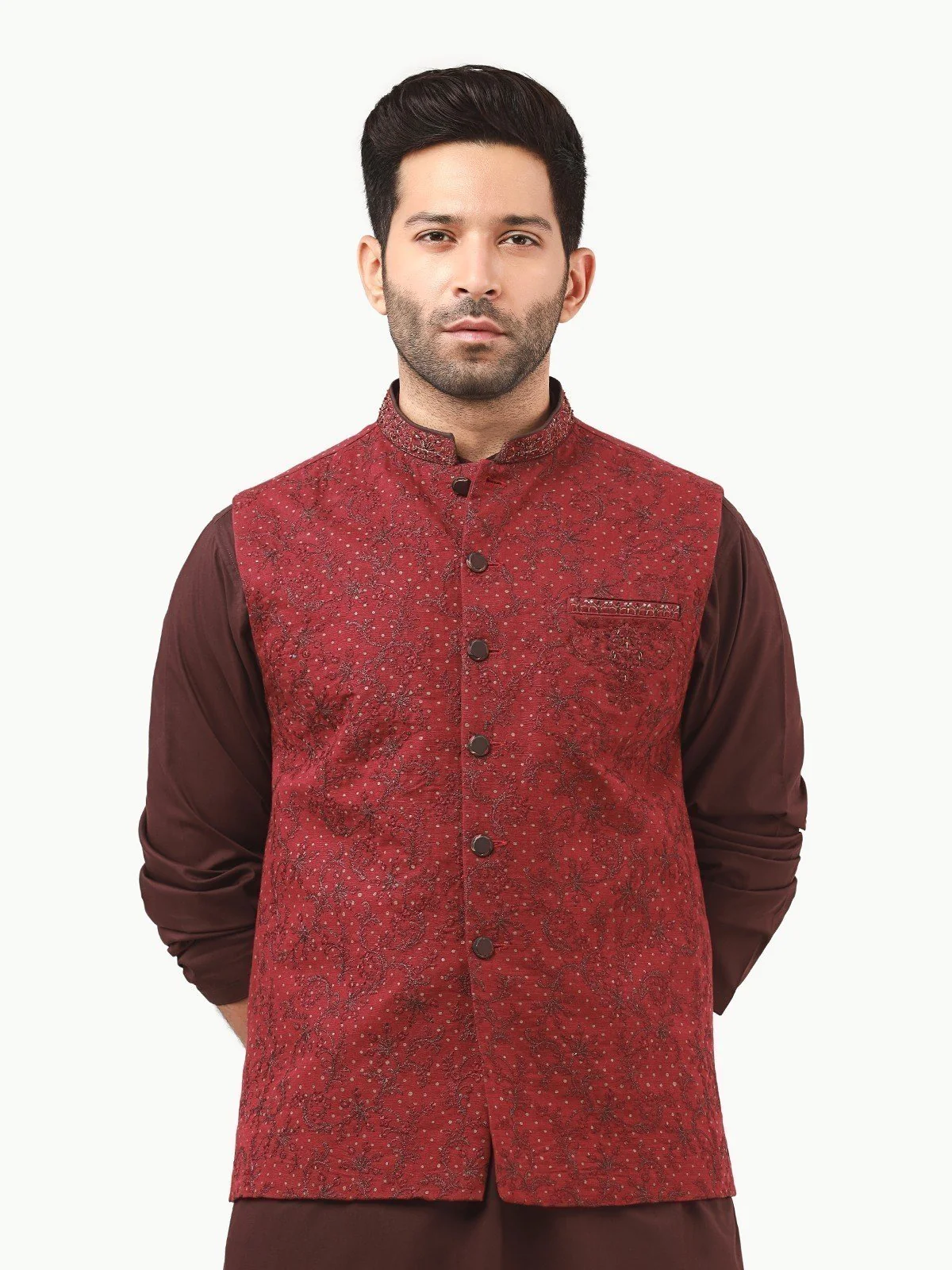 Men's Maroon Waist Coat Ceremonial - EMTWCC22-118 - Image 2