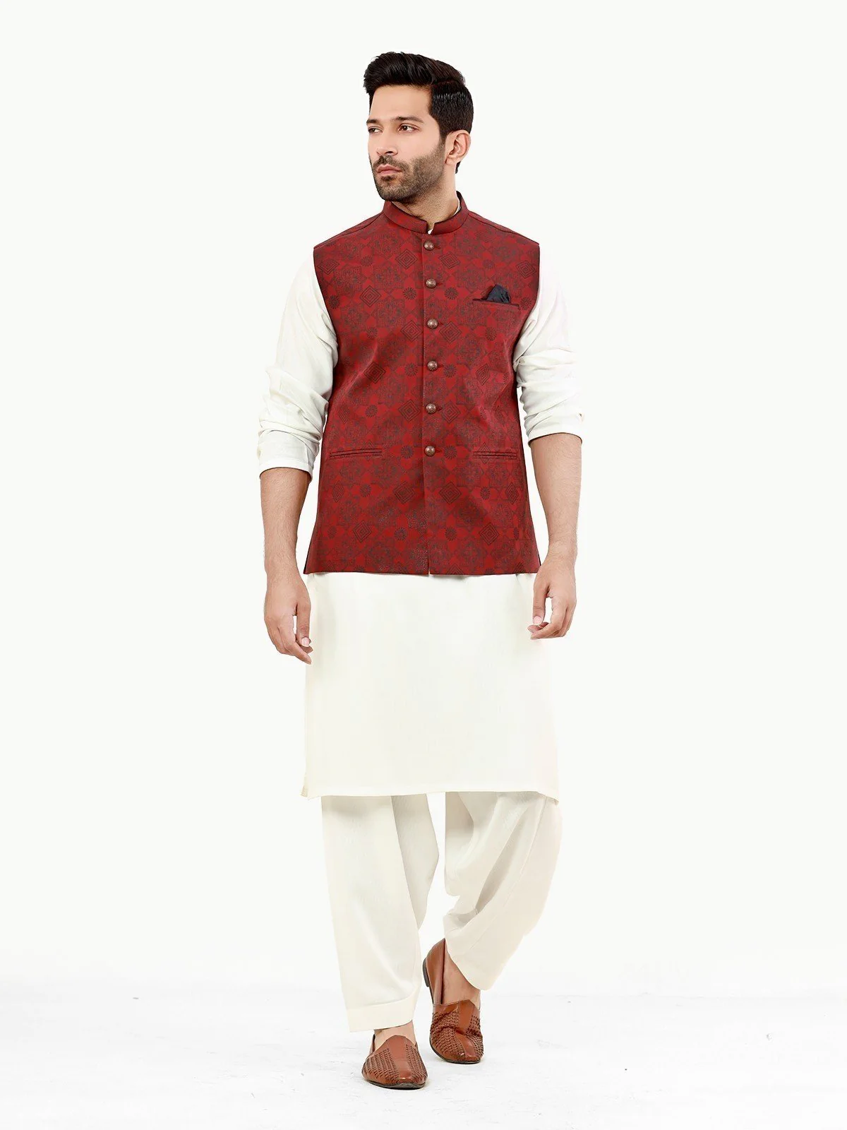 Men's Maroon Waist Coat - EMTWC22-35806