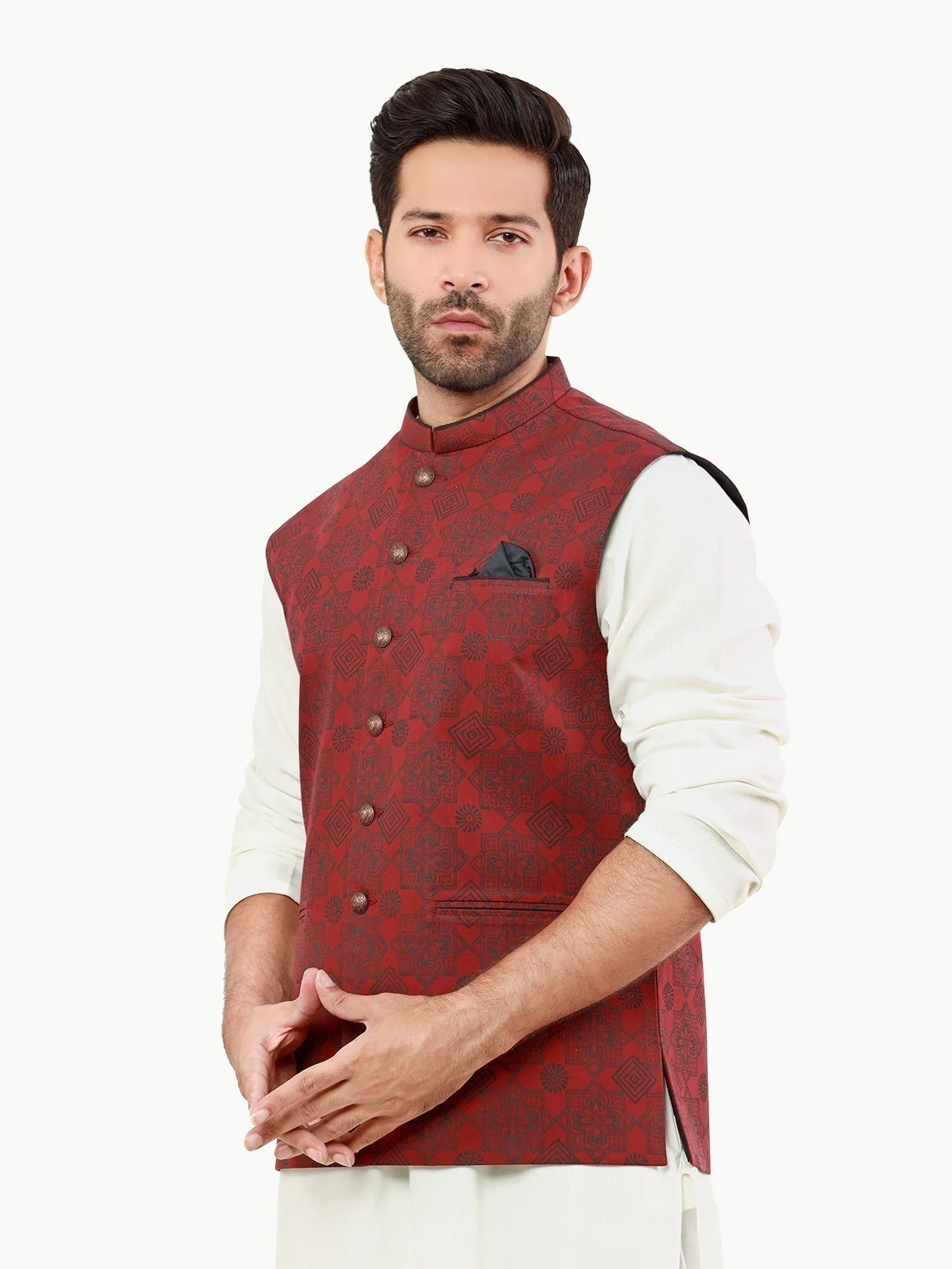 Men's Maroon Waist Coat - EMTWC22-35806 - Image 2