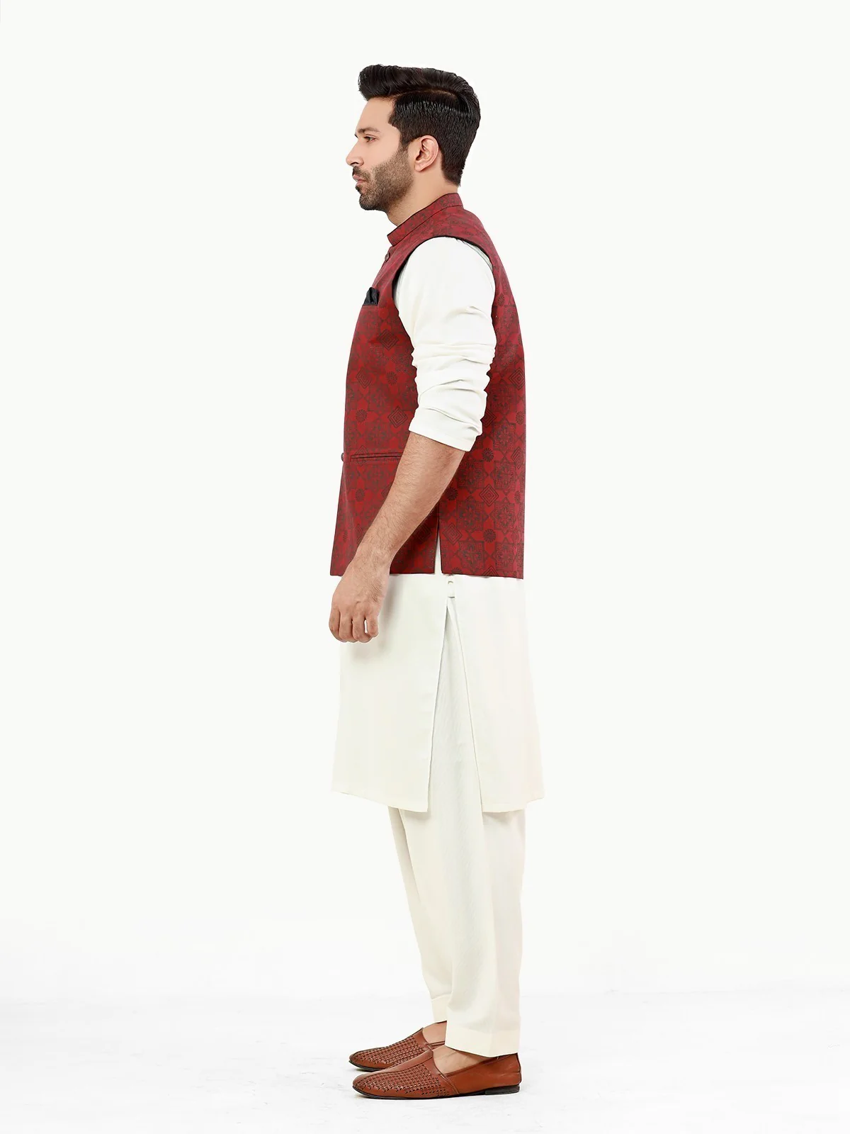 Men's Maroon Waist Coat - EMTWC22-35806 - Image 3