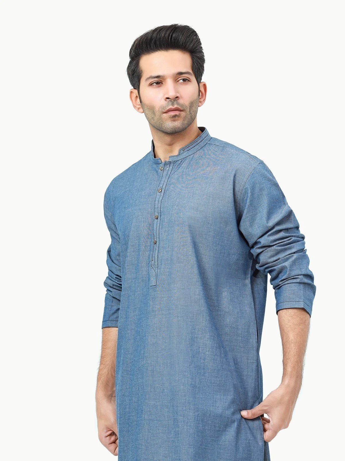 Men's Mid Blue Kurta - EMTK22-99272 - Image 2