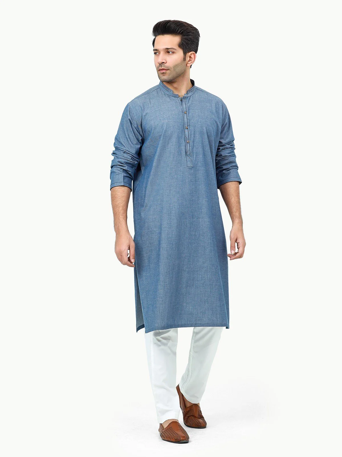 Men's Mid Blue Kurta - EMTK22-99272 - Image 4