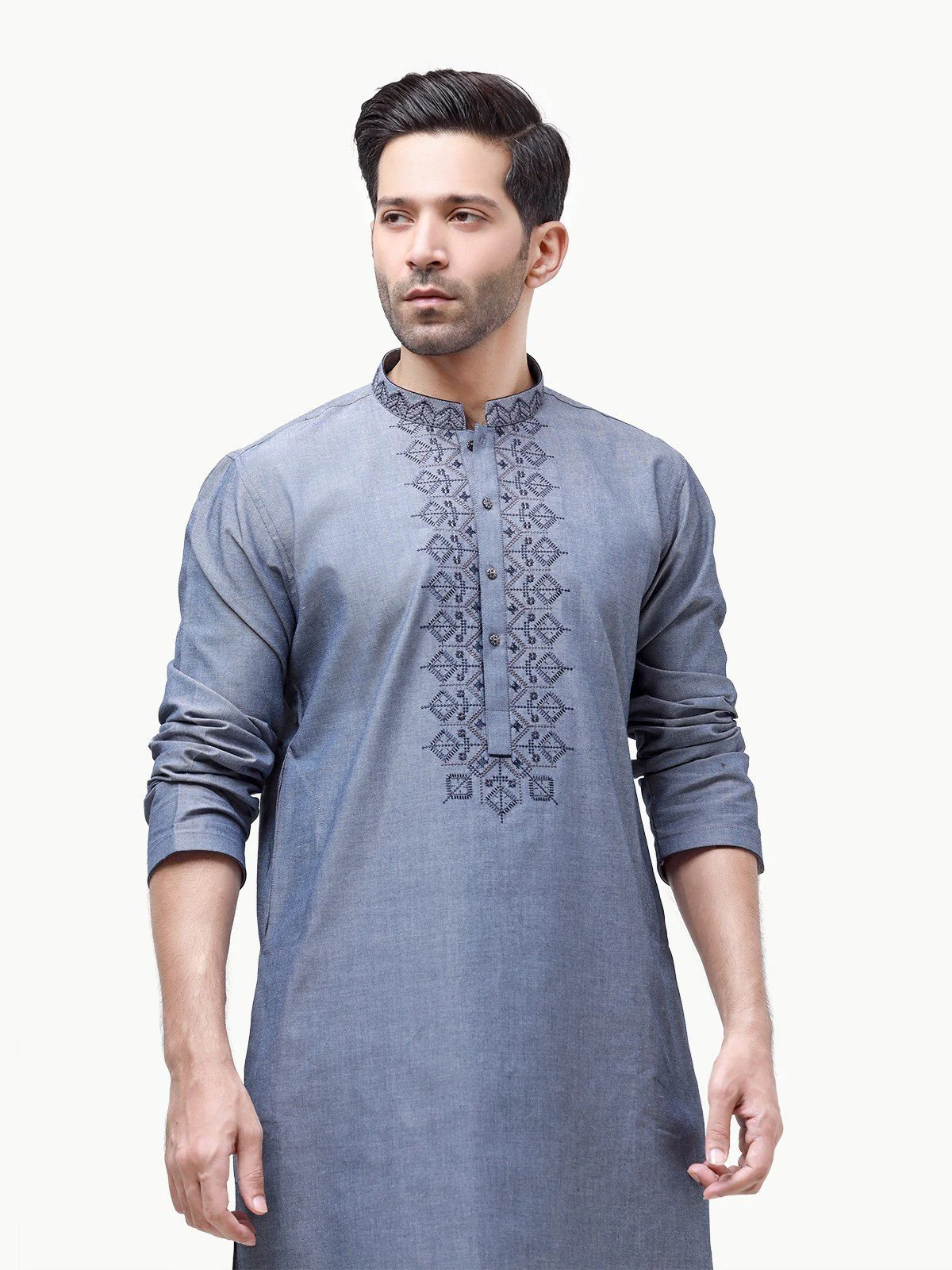 Men's Mid Blue Kurta - EMTK22-99279 - Image 2