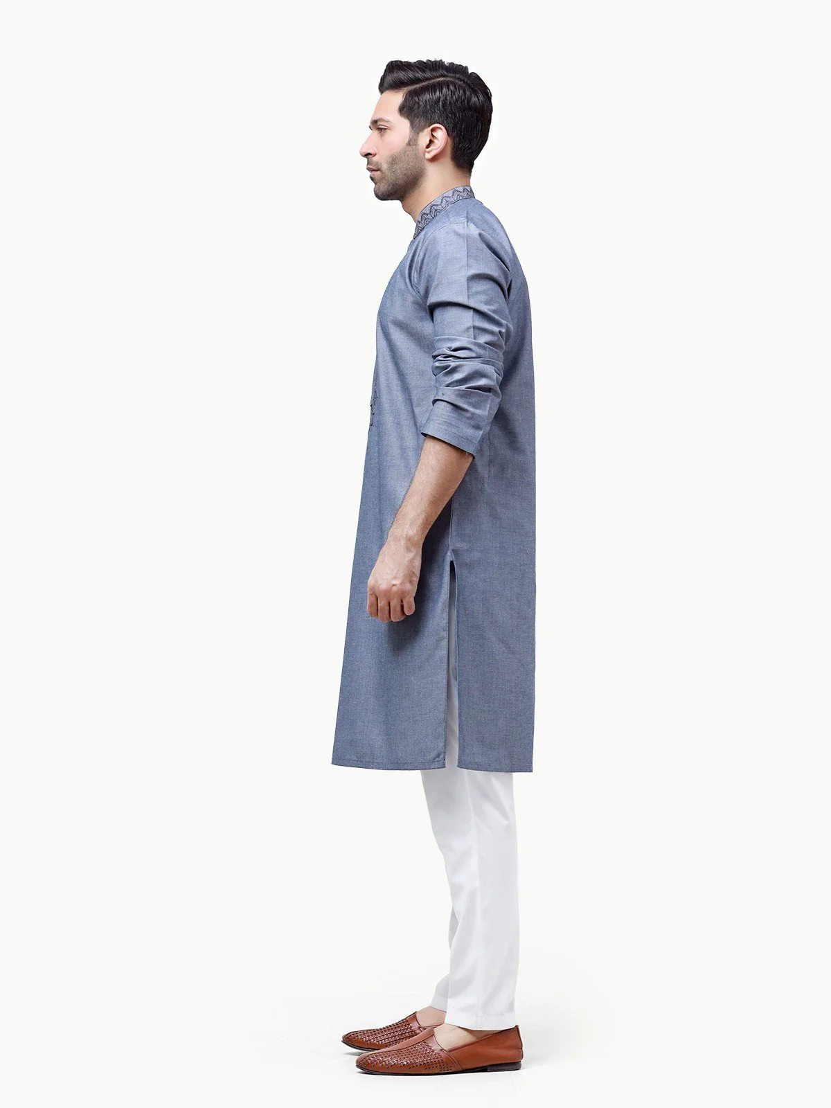 Men's Mid Blue Kurta - EMTK22-99279 - Image 3