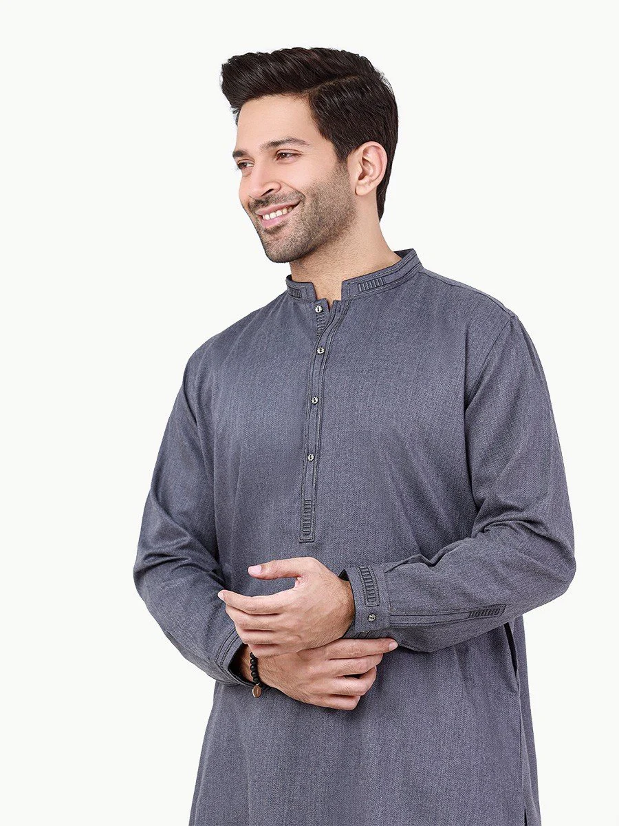Men's Mid Blue Shalwar Kameez - EMTKS22S-40979 - Image 2