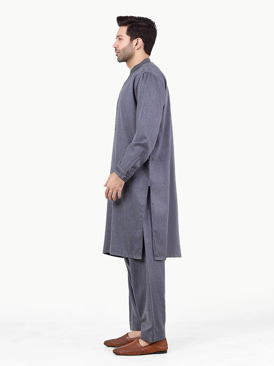Men's Mid Blue Shalwar Kameez - EMTKS22S-40979 - Image 3