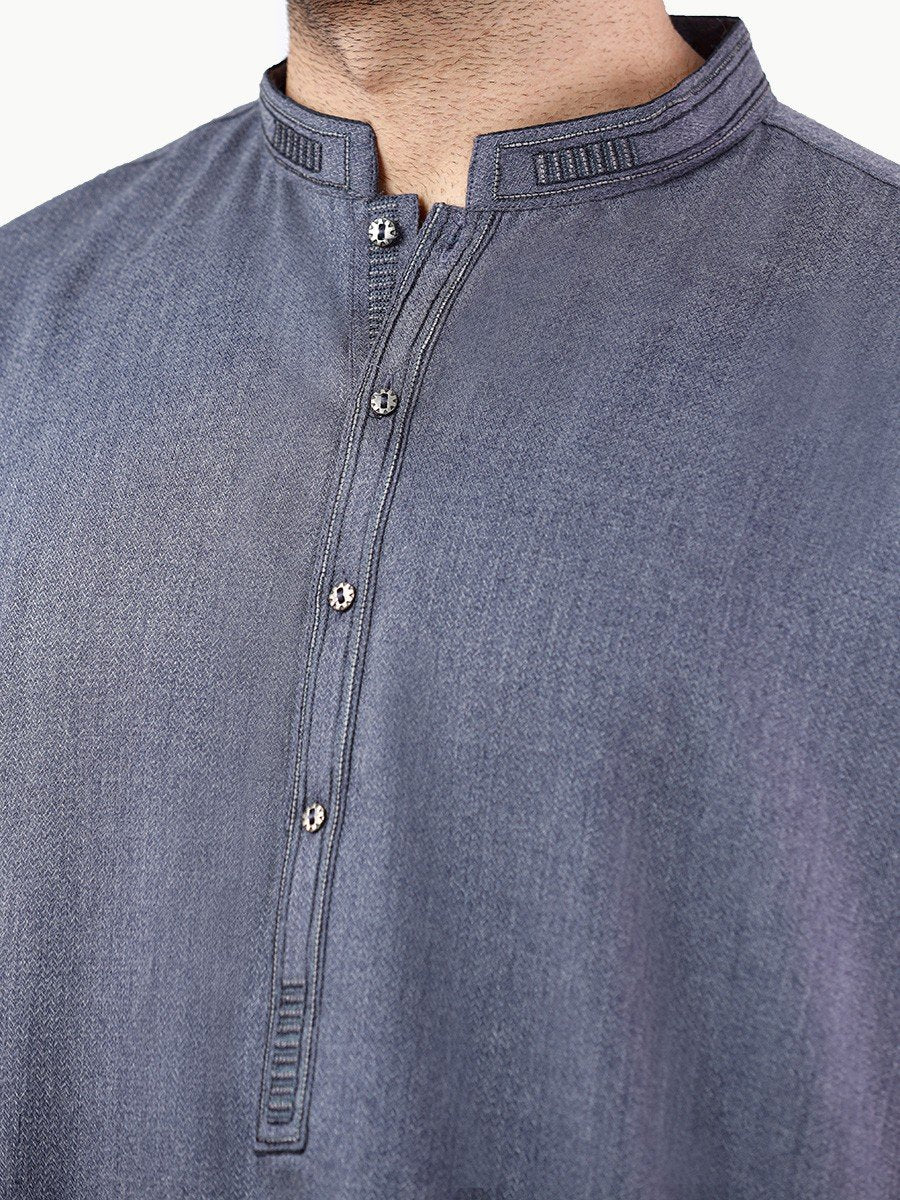 Men's Mid Blue Shalwar Kameez - EMTKS22S-40979 - Image 4
