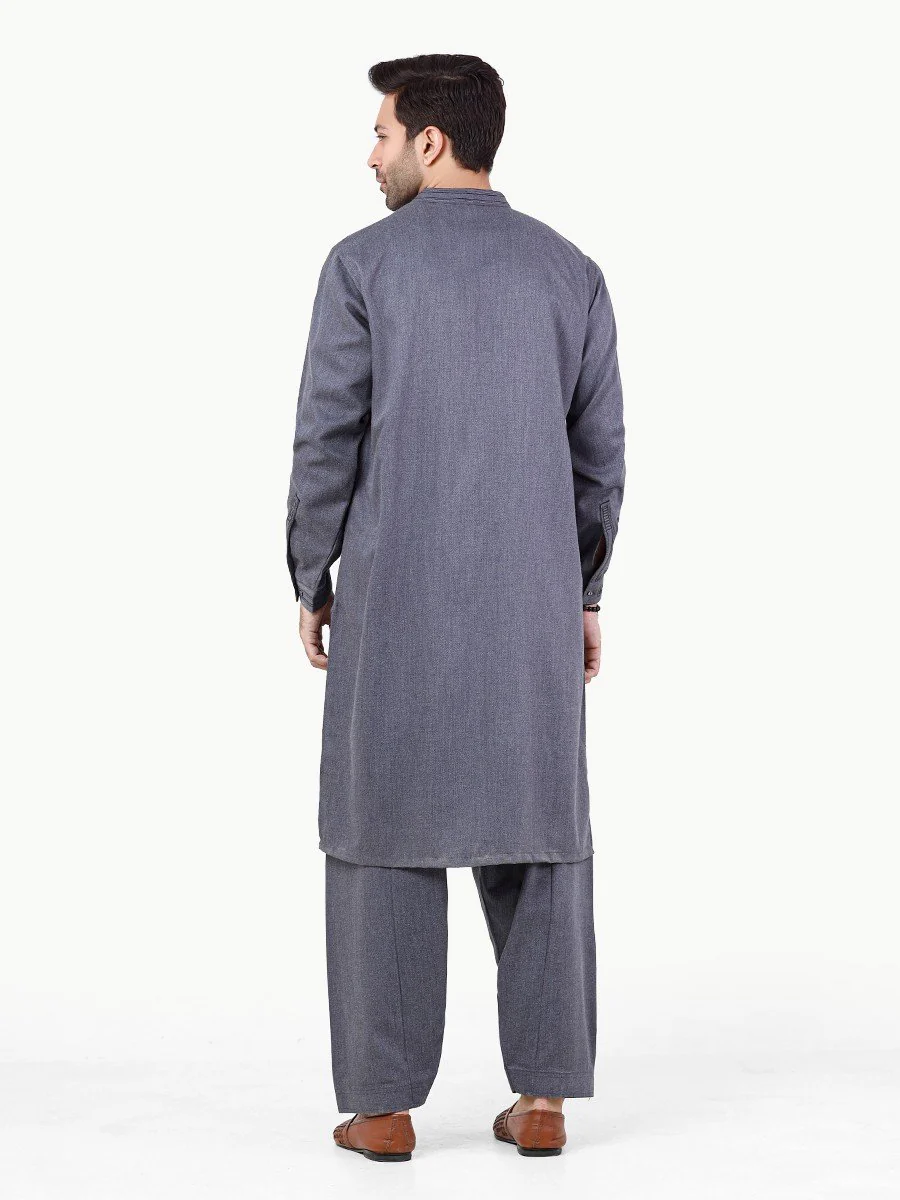 Men's Mid Blue Shalwar Kameez - EMTKS22S-40979 - Image 5