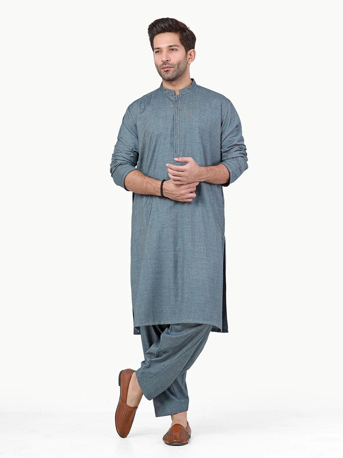 Men's Mid Blue Shalwar Kameez - EMTSW22S-99260 - Image 3