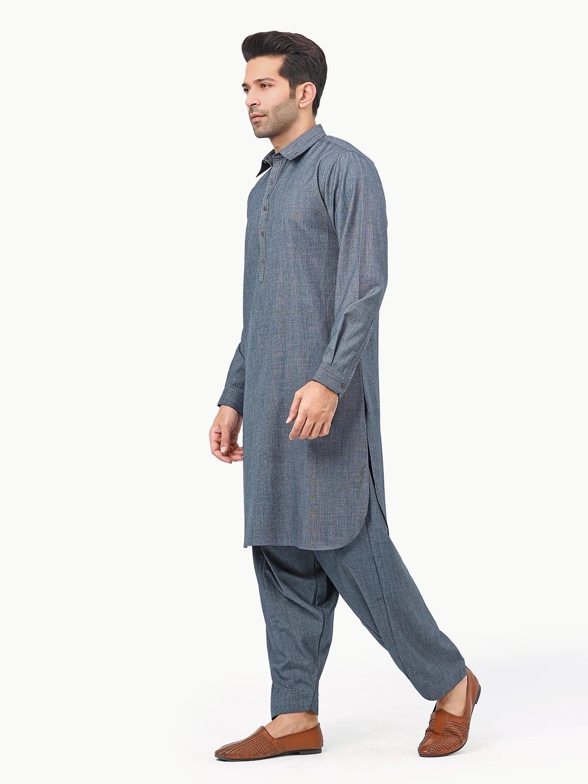 Men's Mid Blue Shalwar Kameez - EMTSW22W-99263 - Image 3
