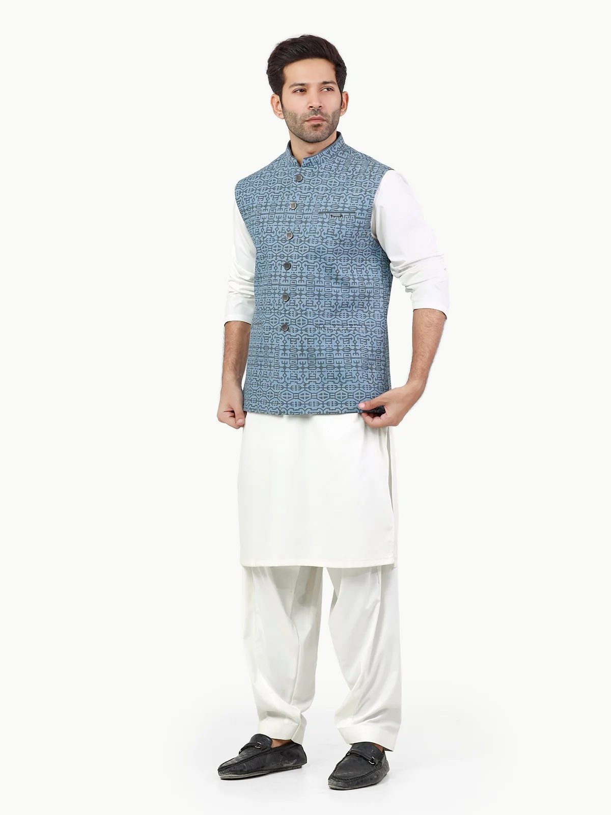 Men's Mid Blue Waist Coat - EMTWC22-35815 - Image 3