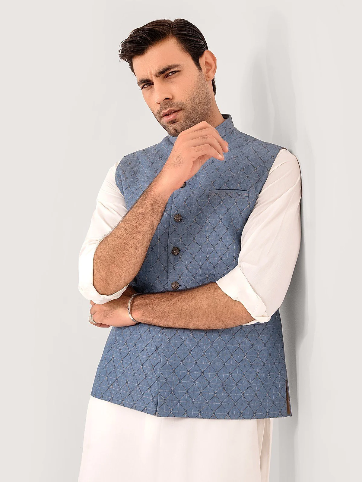Men's Mid Blue Waist Coat - EMTWC23-35881 - Image 2