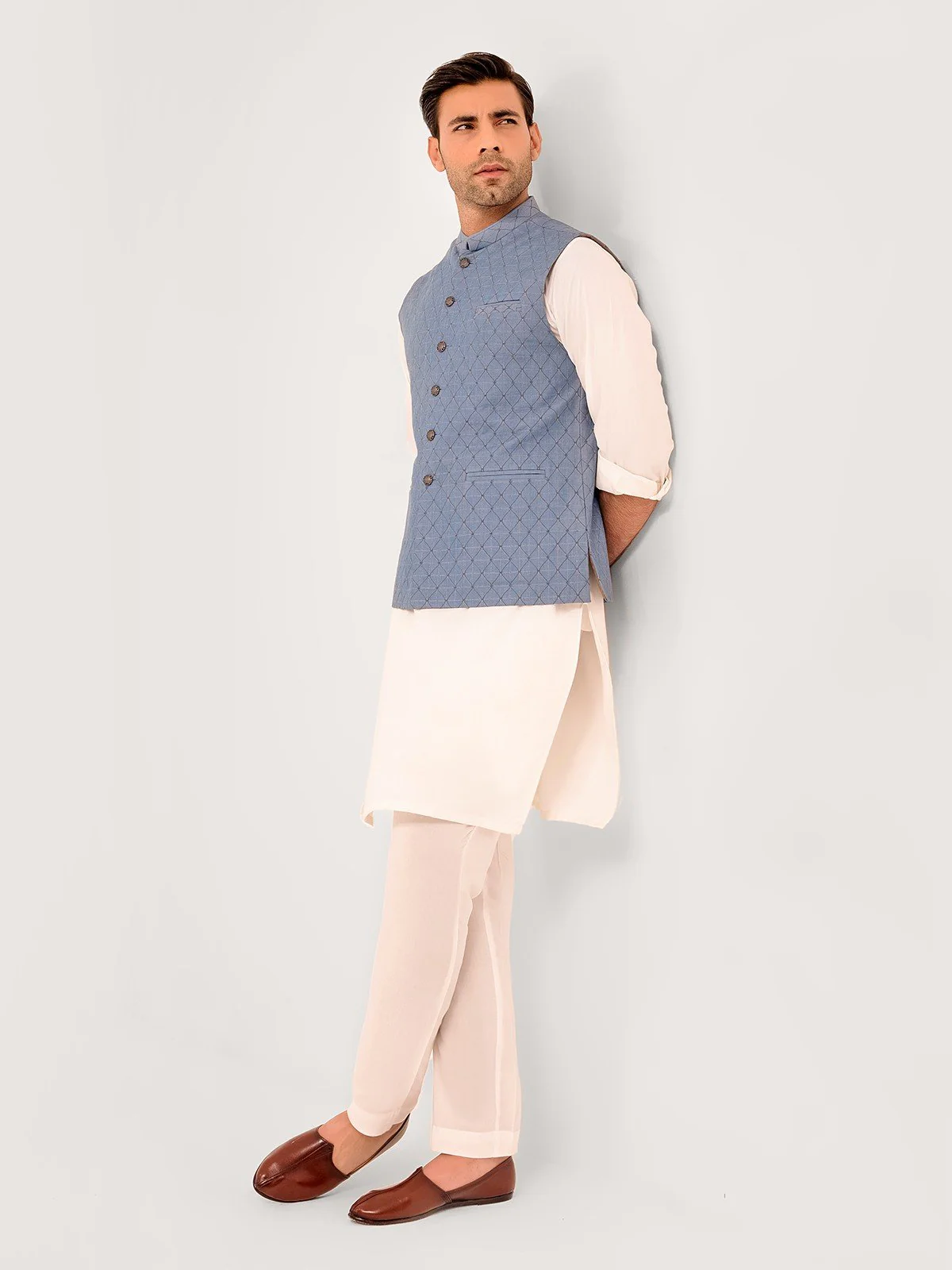 Men's Mid Blue Waist Coat - EMTWC23-35881 - Image 3