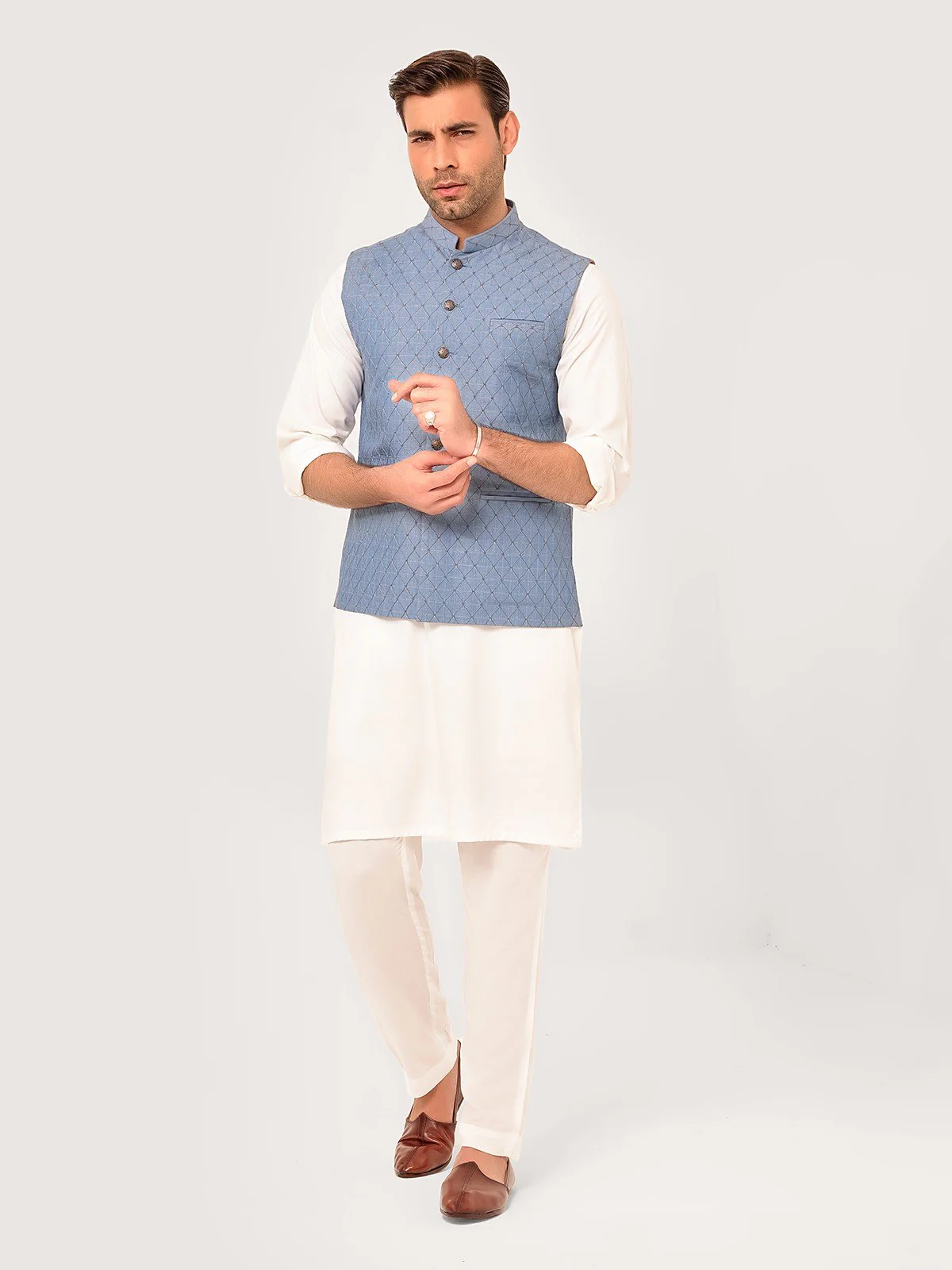 Men's Mid Blue Waist Coat - EMTWC23-35881 - Image 4