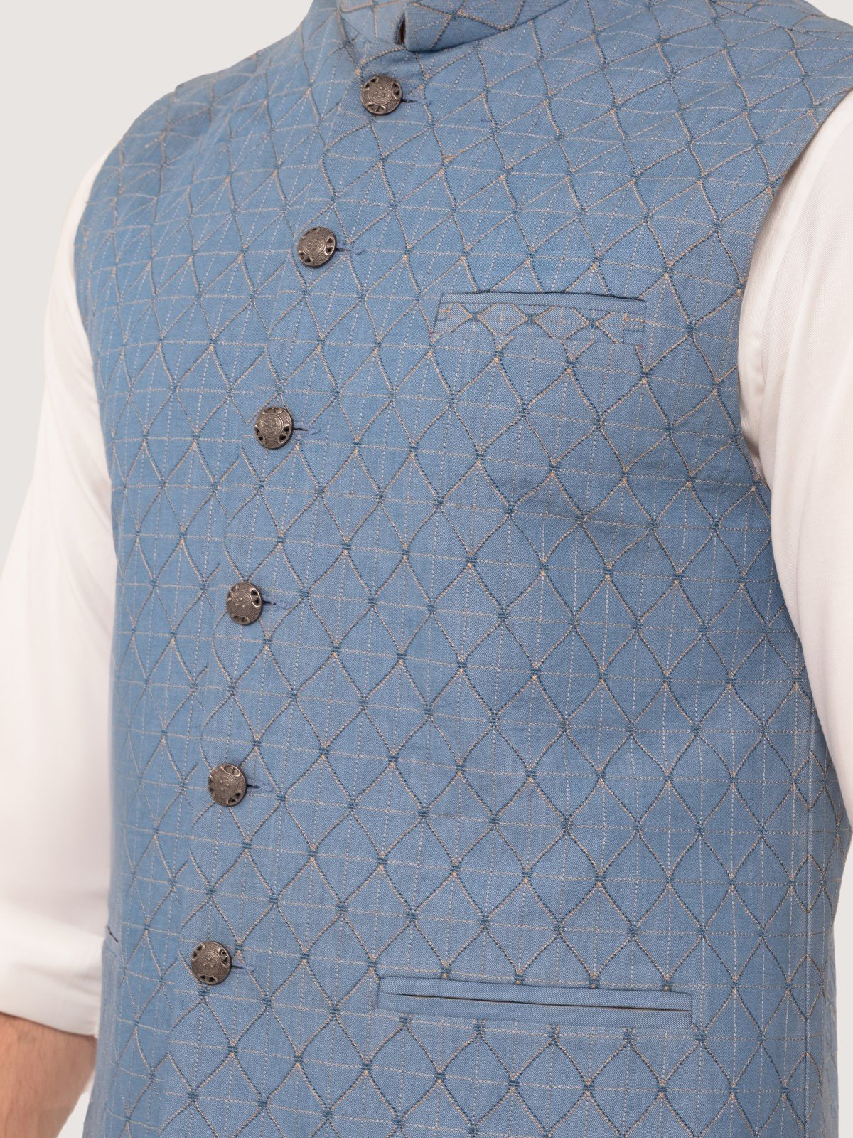 Men's Mid Blue Waist Coat - EMTWC23-35881 - Image 5