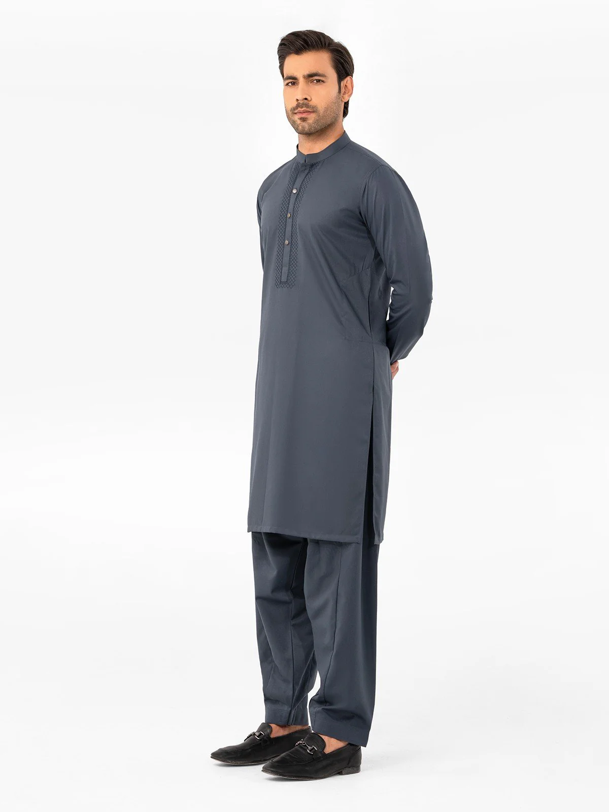 Men's Mid Night Blue Shalwar Kameez - EMTKS23W-41065 - Image 3