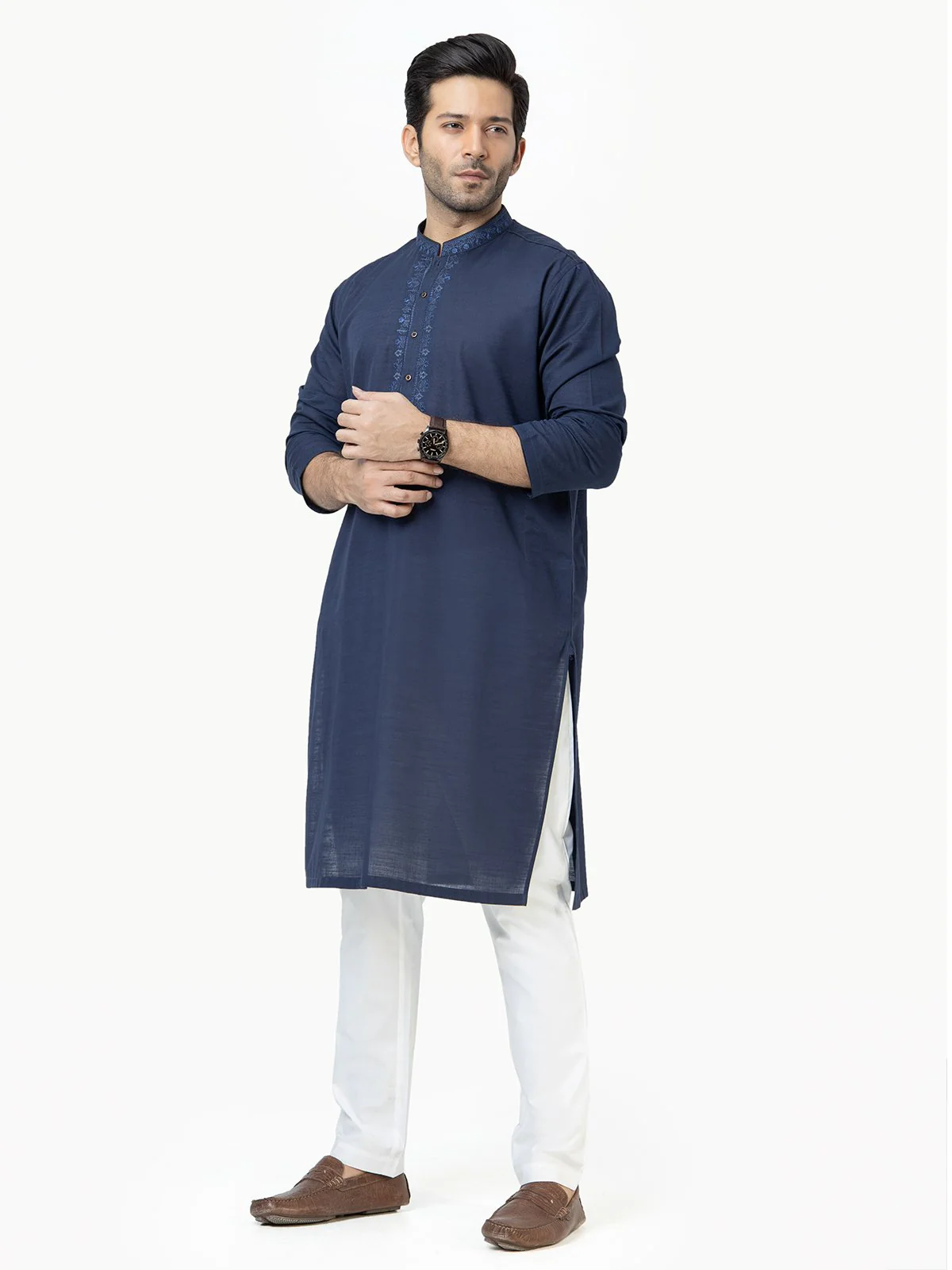Men's Navy Blue Kurta - EMTK22S-99212 - Image 3