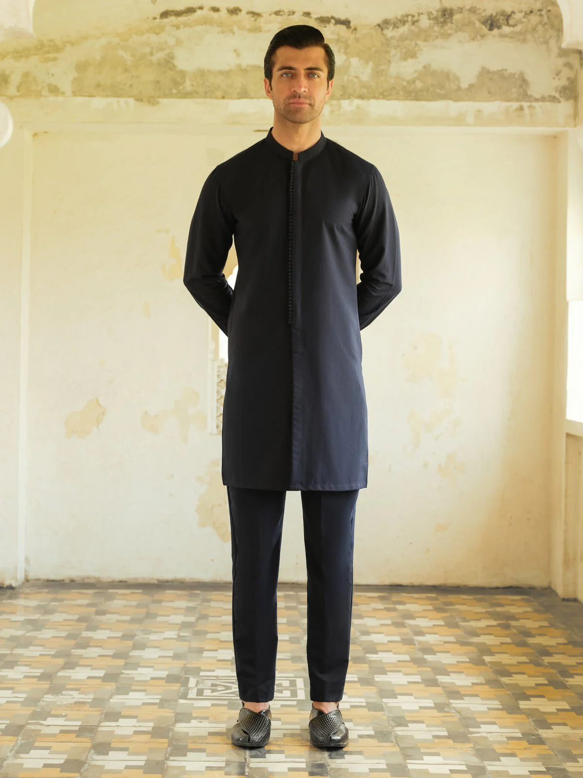 Men's Navy Blue Kurta Pajama - EMTSC23-108