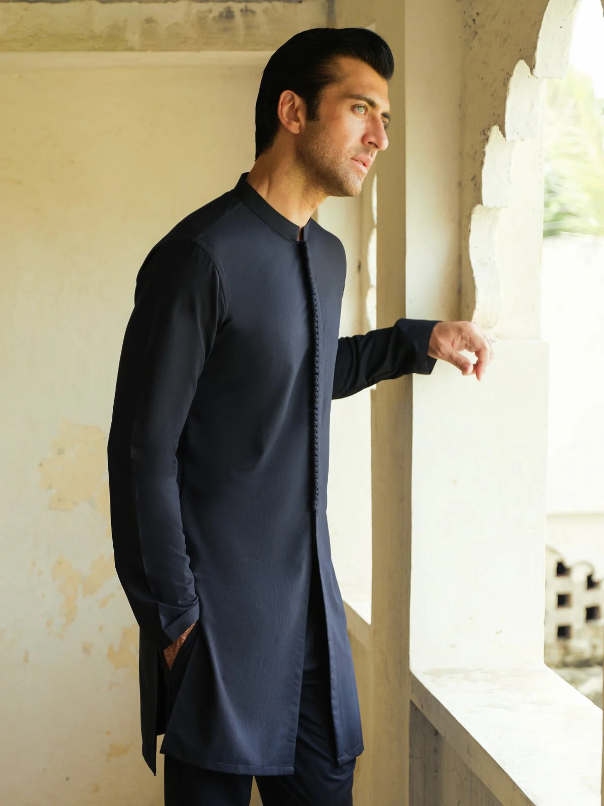 Men's Navy Blue Kurta Pajama - EMTSC23-108 - Image 4