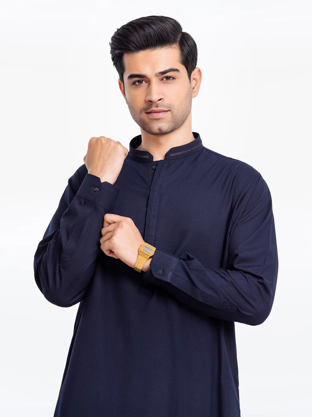 Men's Navy Blue Shalwar Kameez - EMTKS23-41041 - Image 2