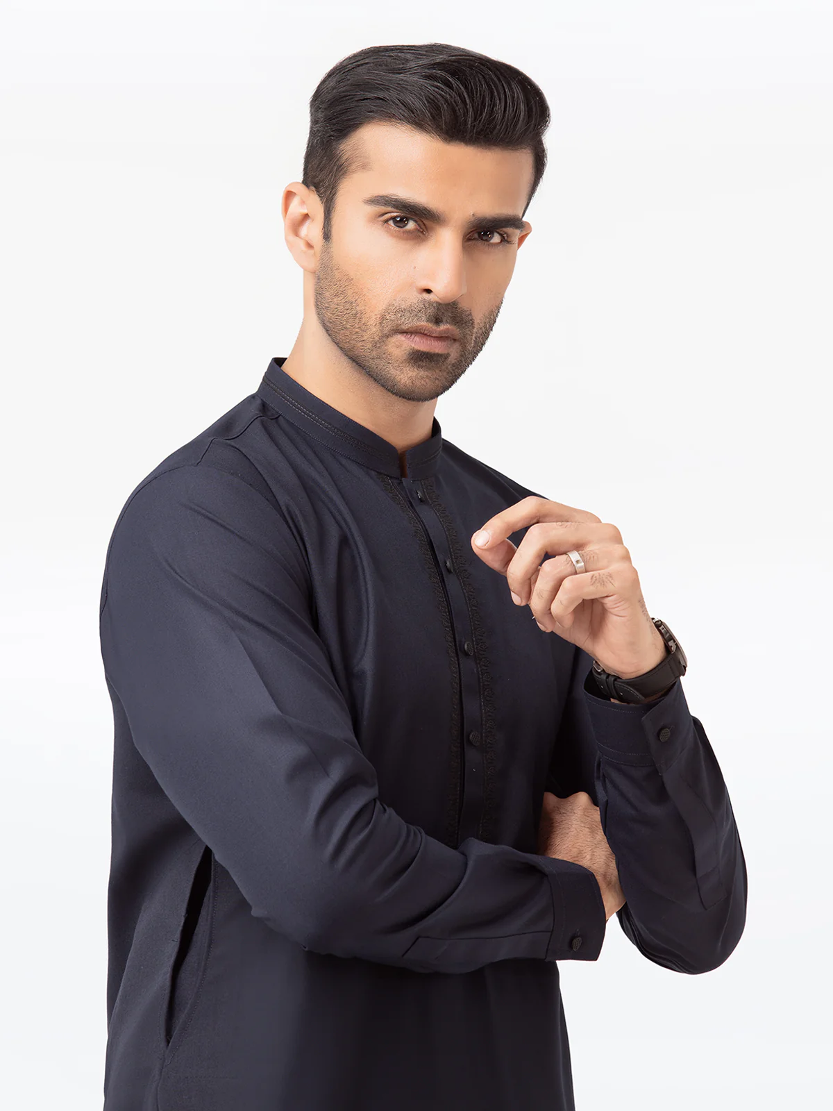 Men's Navy Blue Shalwar Kameez - EMTKS23-41058 - Image 3